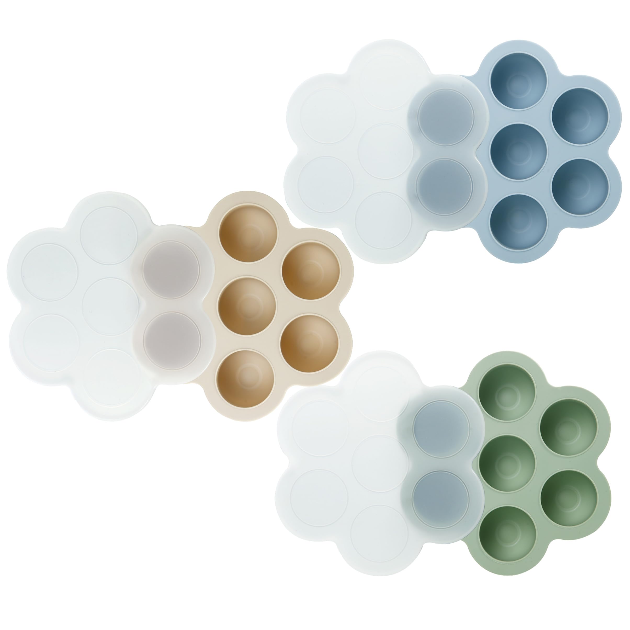PandaEar 3 pack baby food freezer trays with secure clip lids in blue green and carnation colors