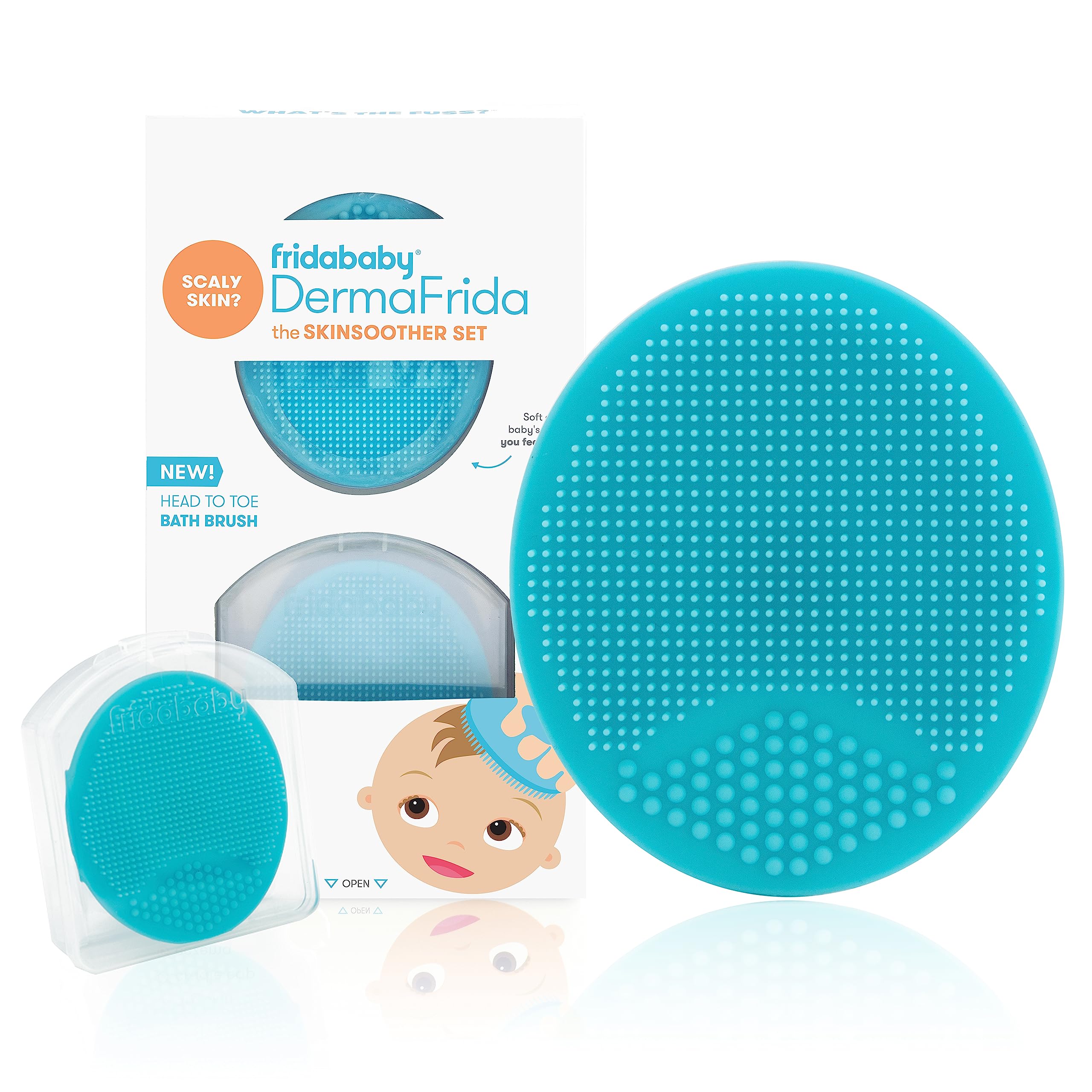 Frida Baby DermaFrida silicone bath brush with soft bristles and massage beads for cradle cap treatment