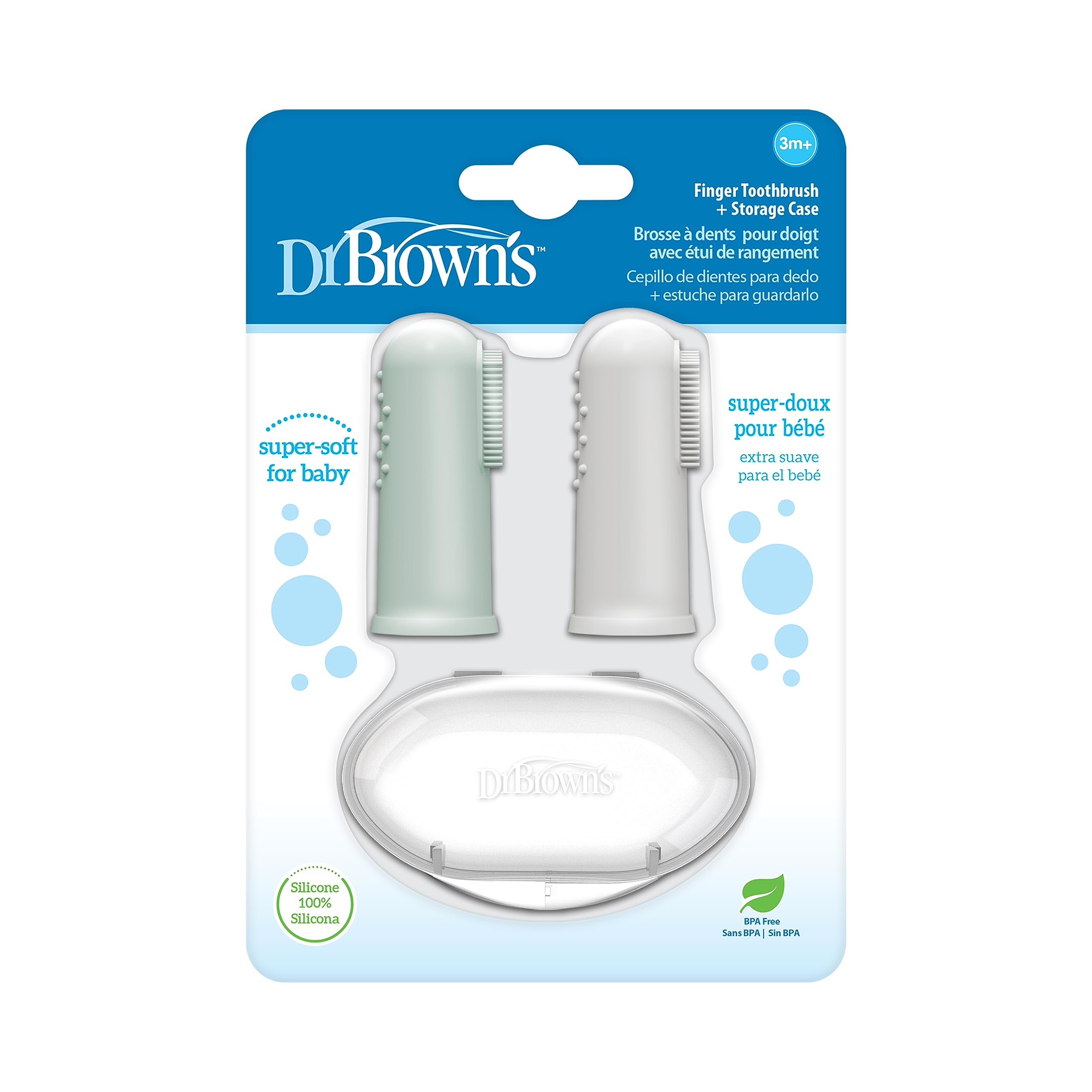 Dr. Brown's silicone finger toothbrush set with storage case for infant oral care