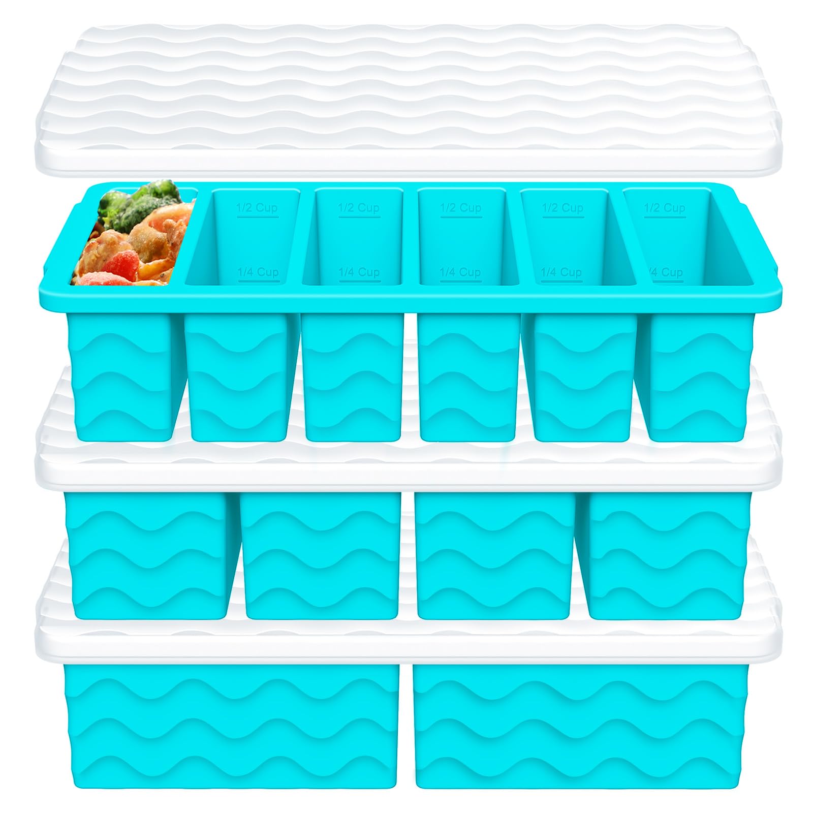 Doasuwish silicone freezer trays with multiple compartment sizes and secure lids for baby food storage