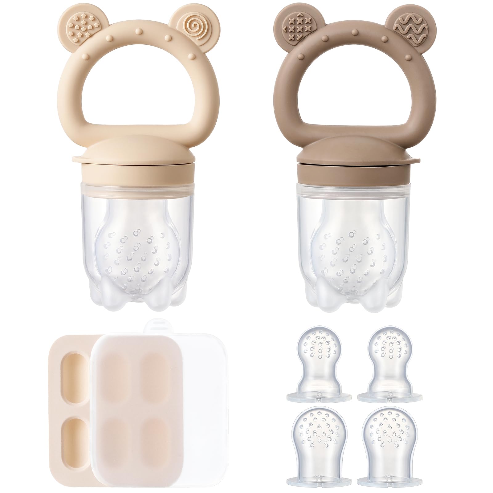 POIKSHARK silicone baby fruit feeder with mini freezer tray and multiple pouches for infant self-feeding and teething