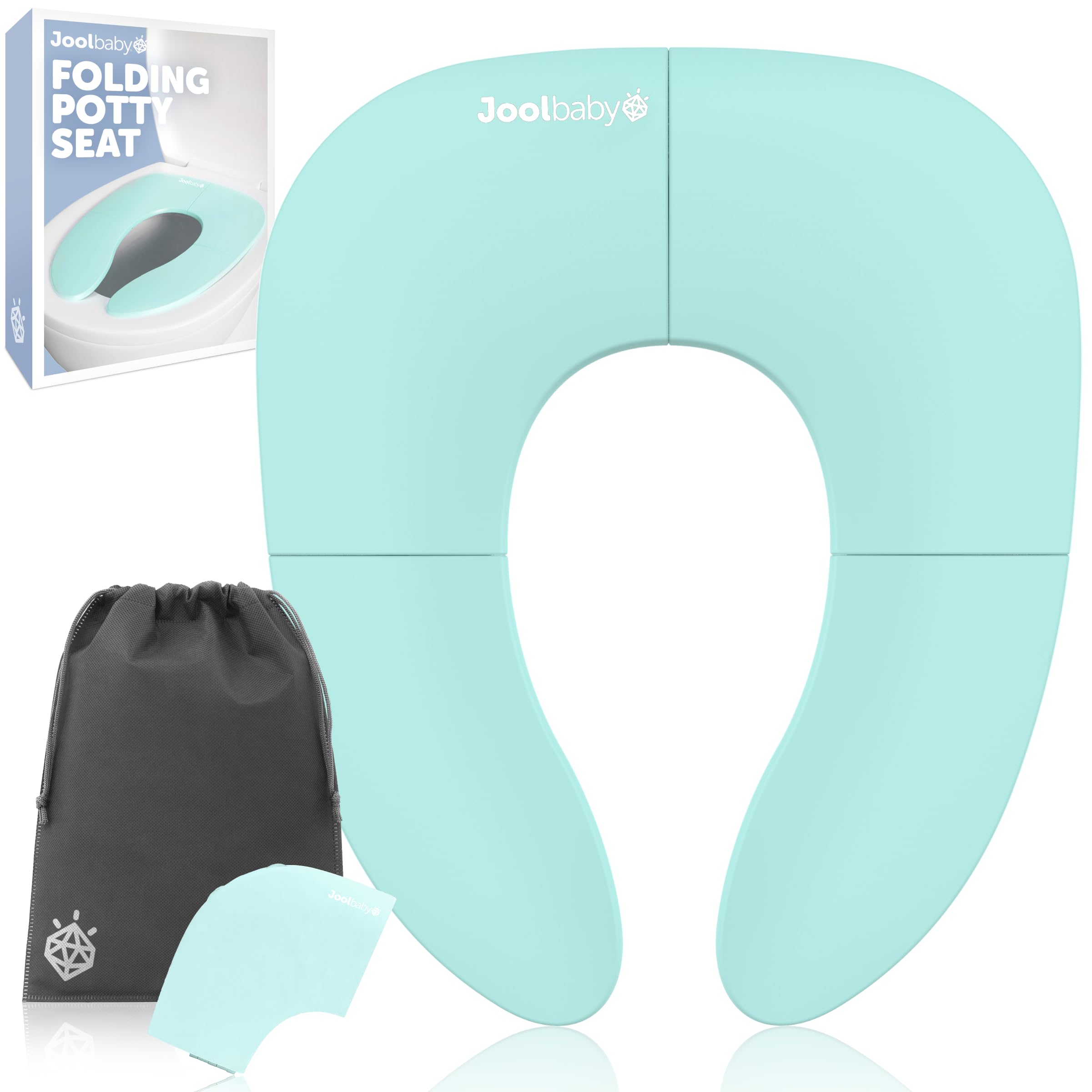 Jool Baby Folding Travel Potty Training Seat in aqua blue with compact travel design