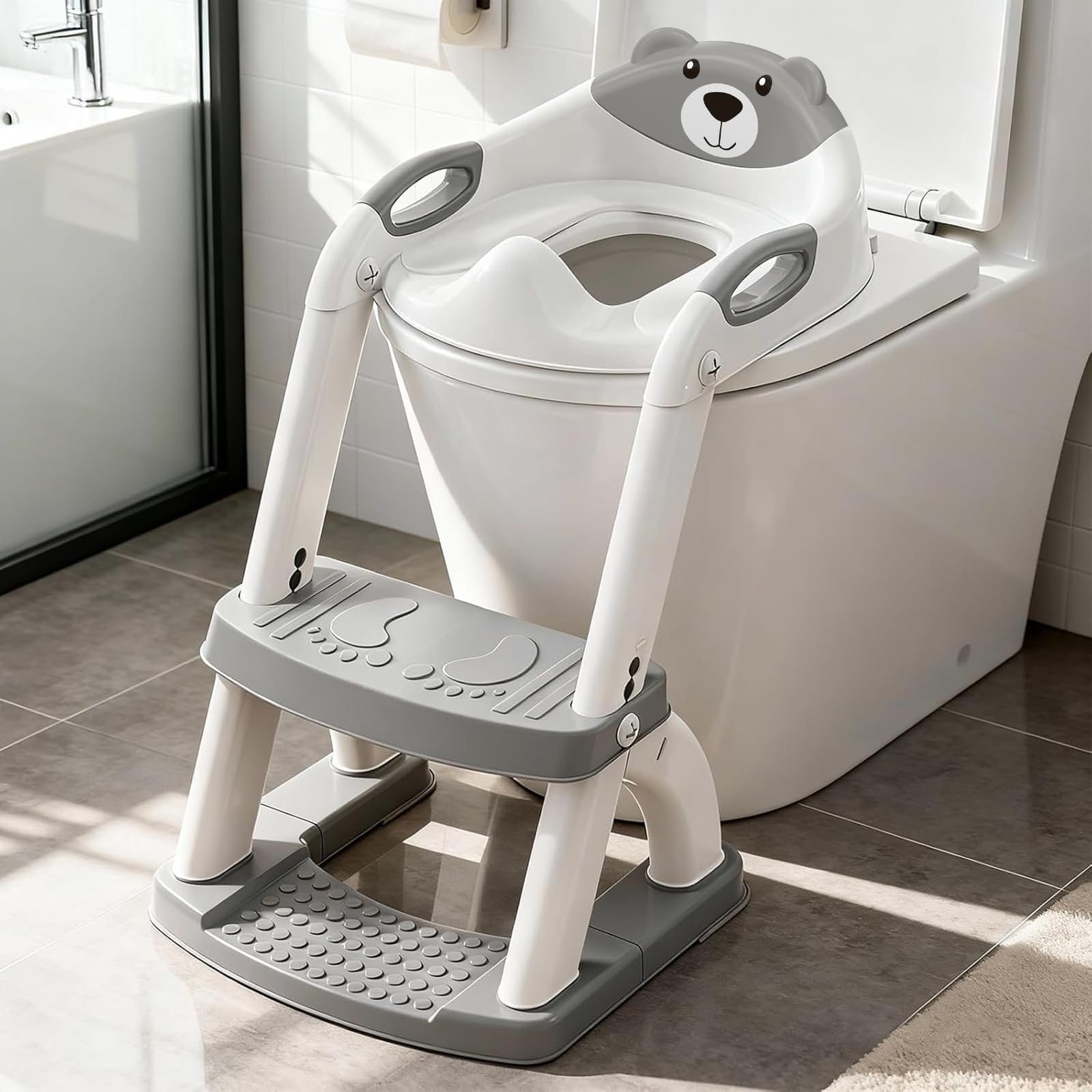 SKYROKU 2-in-1 potty training seat with step stool attached to toilet