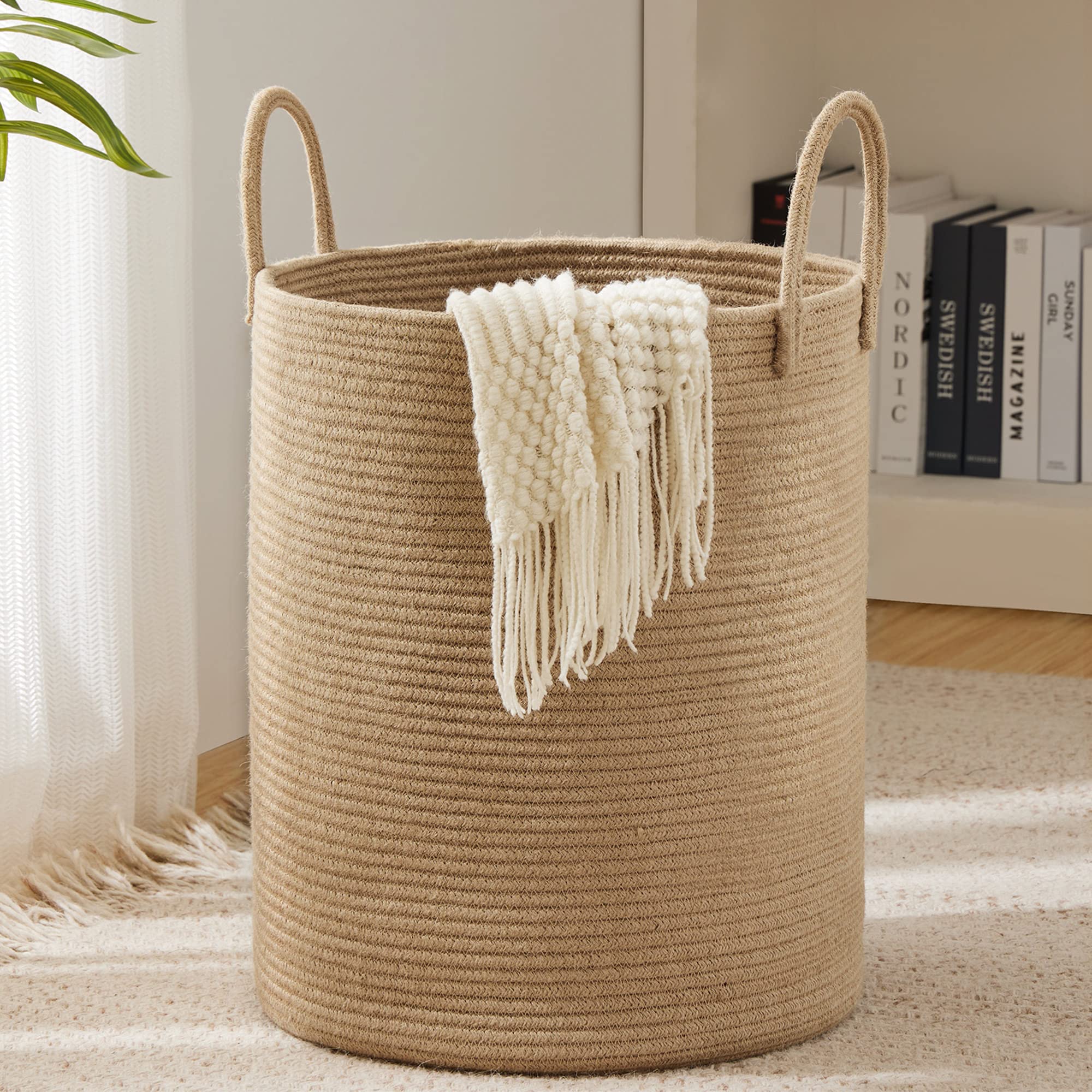 YOUDENOVA jute rope laundry hamper basket for nursery storage