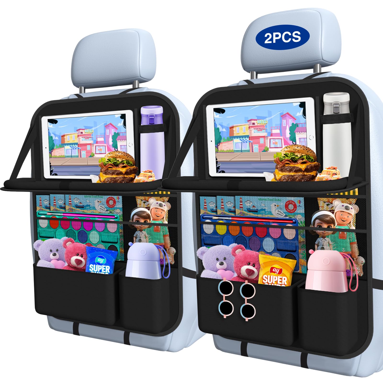 Oneyus backseat organizer with foldable tray and multiple storage pockets