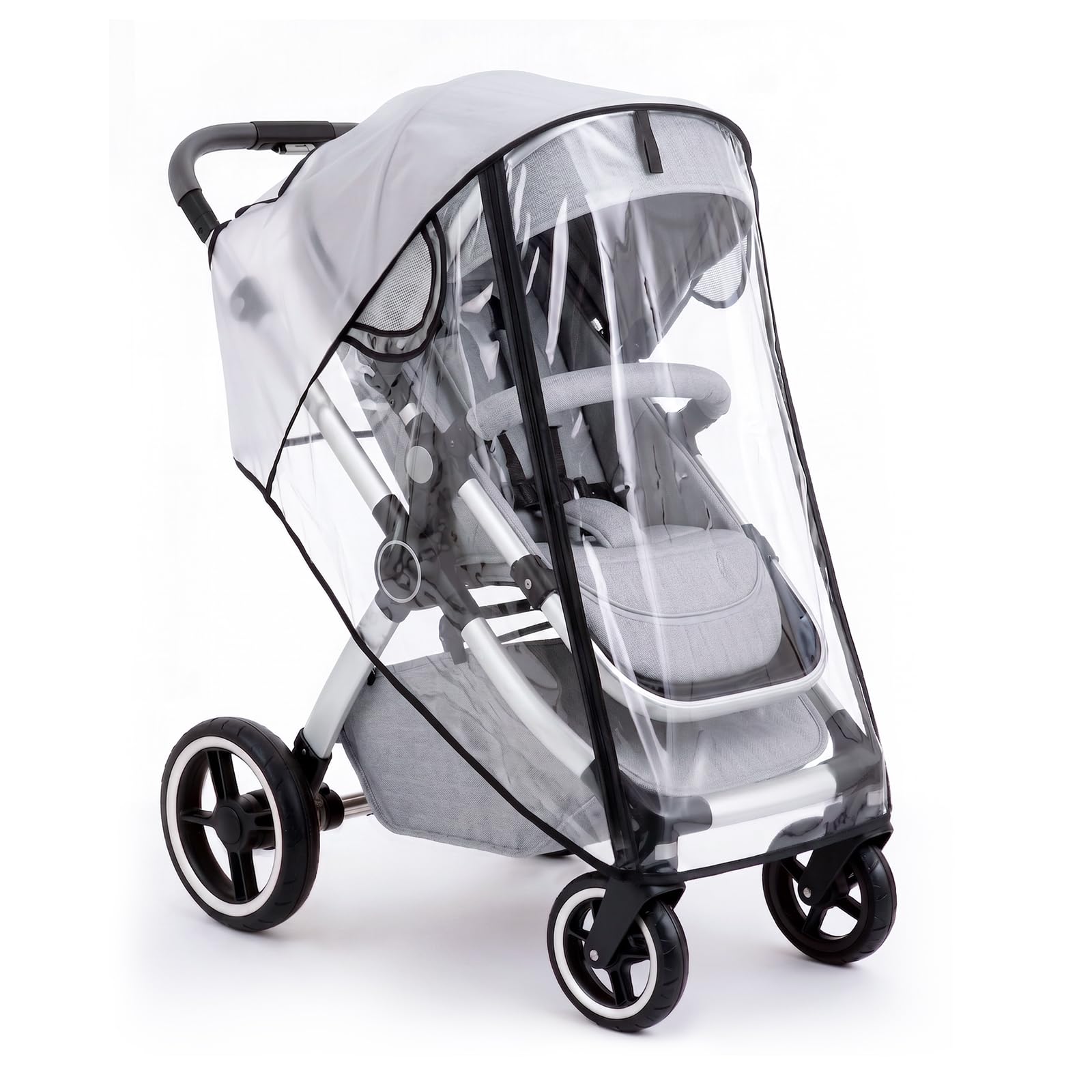 IvyWind clear stroller rain cover with recessed waterproof zipper and mesh ventilation panels