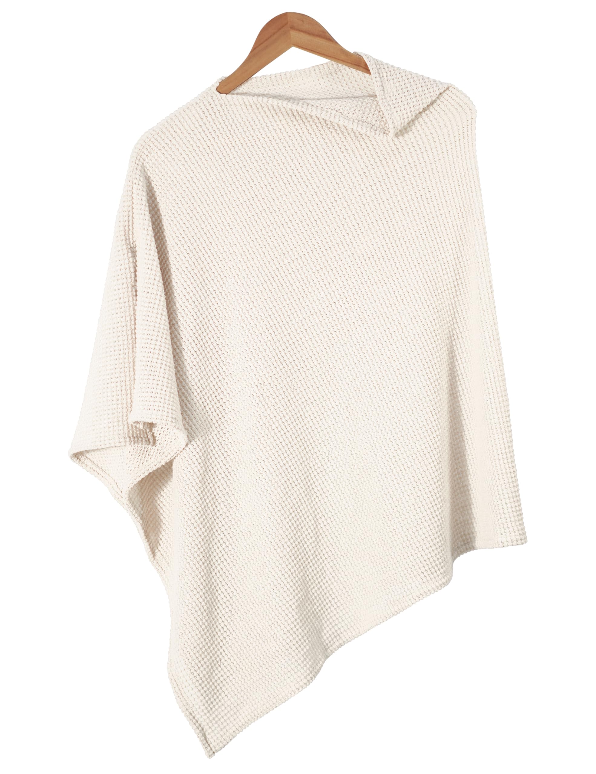 Beige breathable nursing cover with knitted fabric draped over shoulder