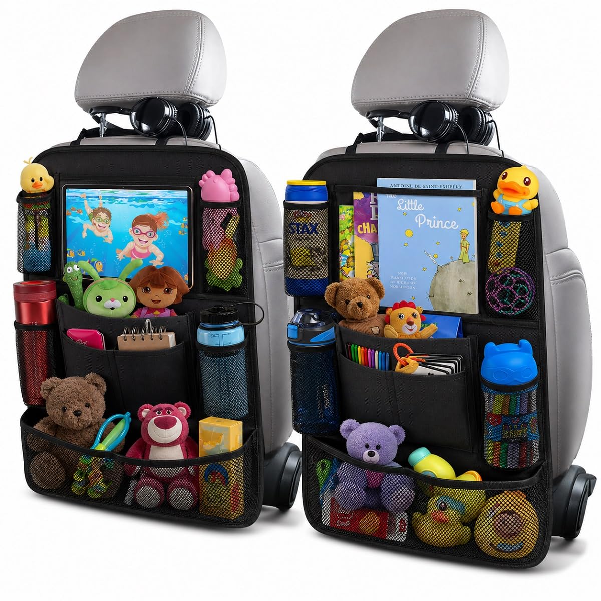 ULEEKA Car Backseat Organizer with tablet holder and multiple storage pockets for kids