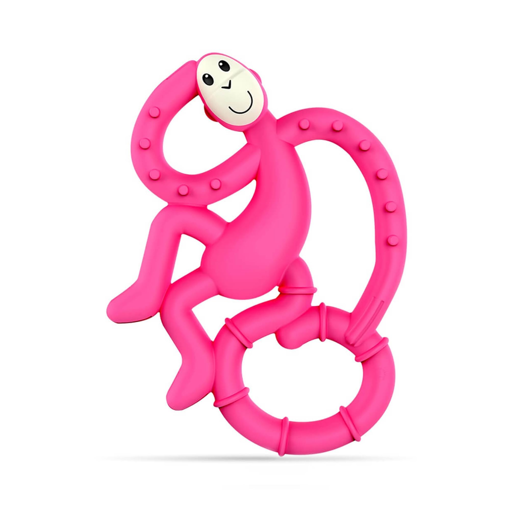 Matchstick Monkey mini silicone teether and gel applicator in pink