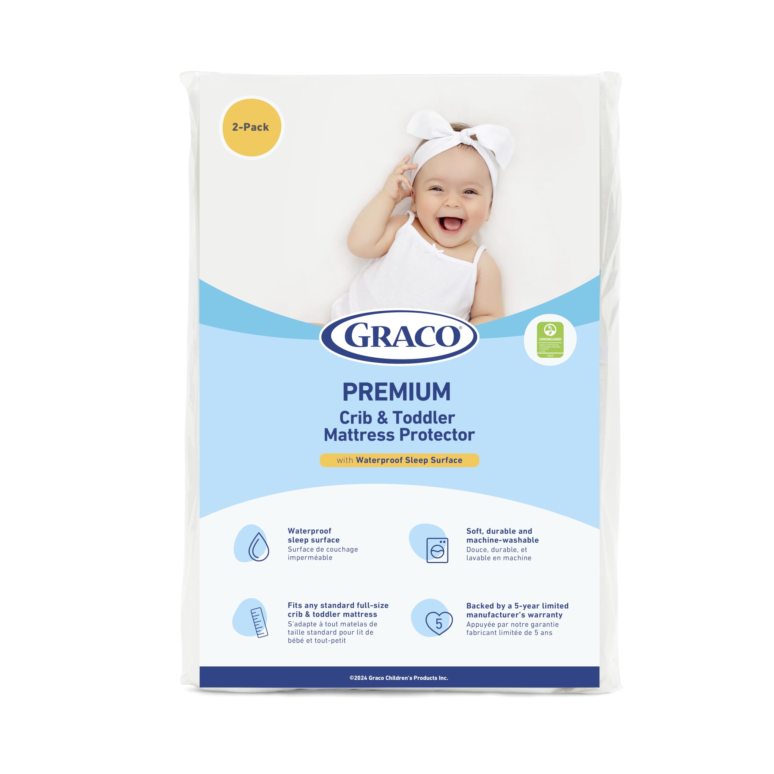 Graco Premium Waterproof Crib and Toddler Mattress Protector 2 pack on standard crib mattress