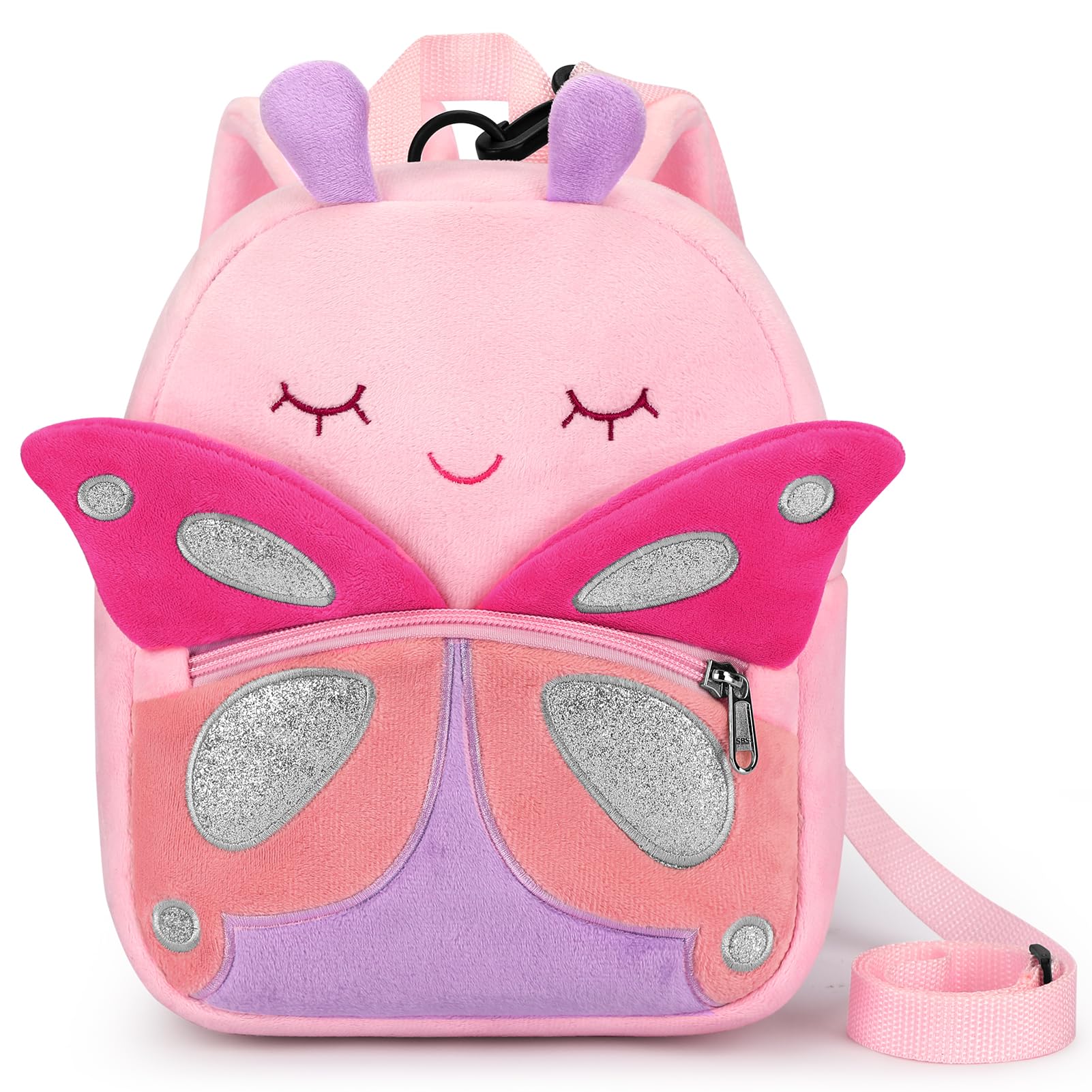 Plush 3D animal cartoon toddler backpack with leash for girls ages 2-4