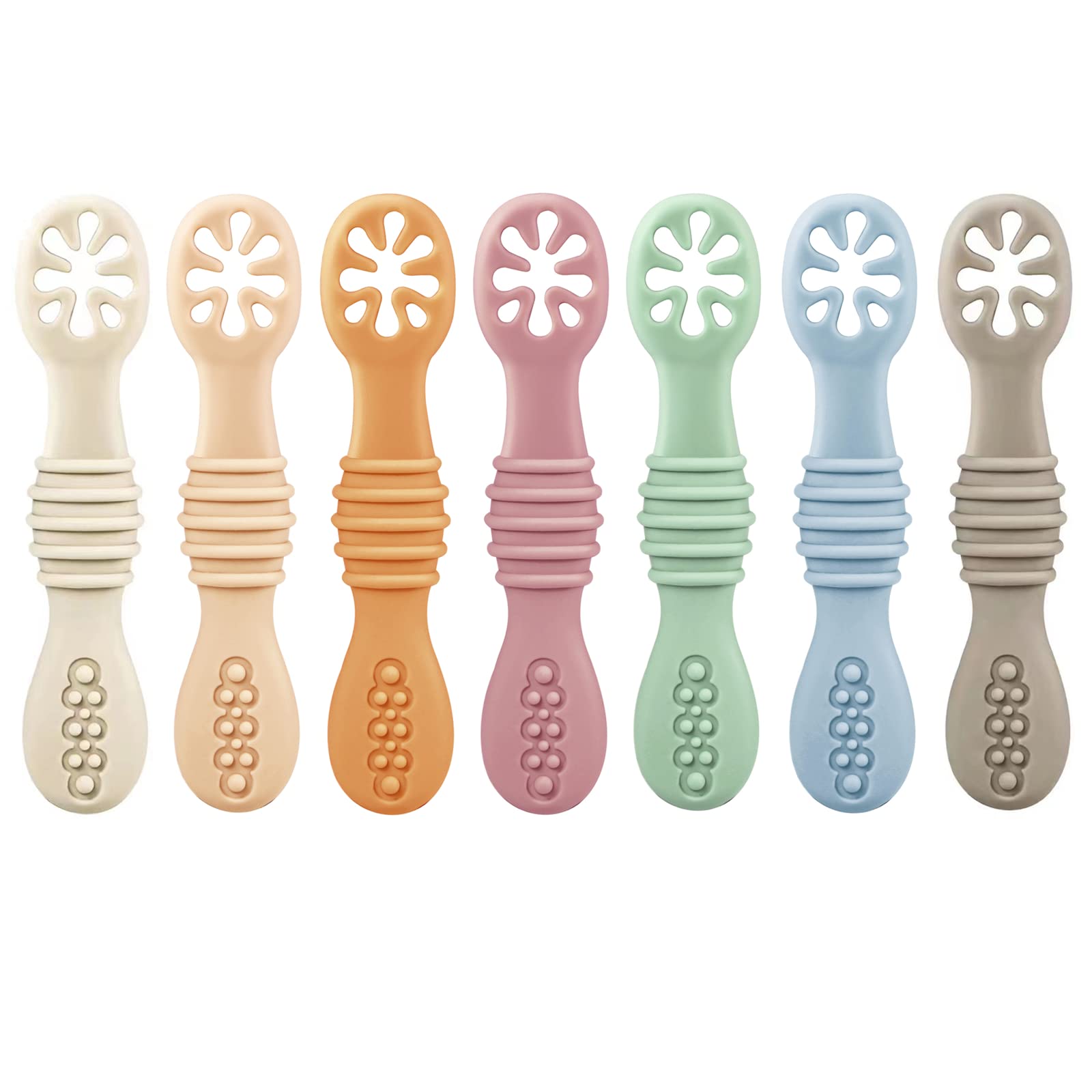PandaEar 7 Pack Silicone Baby Feeding Spoon set in multiple colors