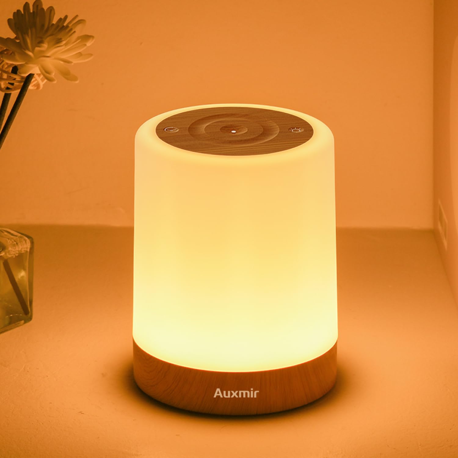 Auxmir rechargeable nursery night light with warm brown finish and touch controls