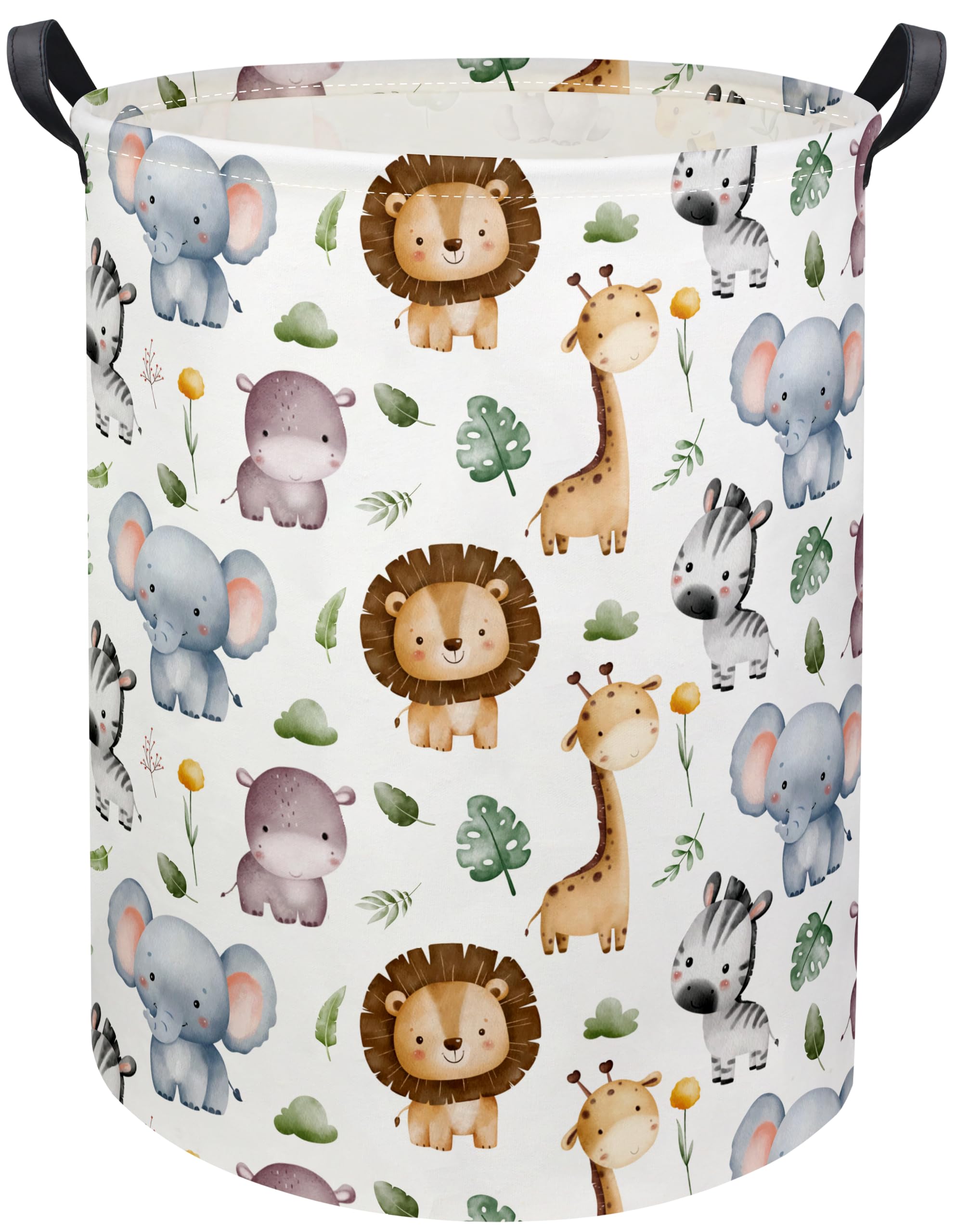 Baby laundry hamper basket with animal print design for nursery organization