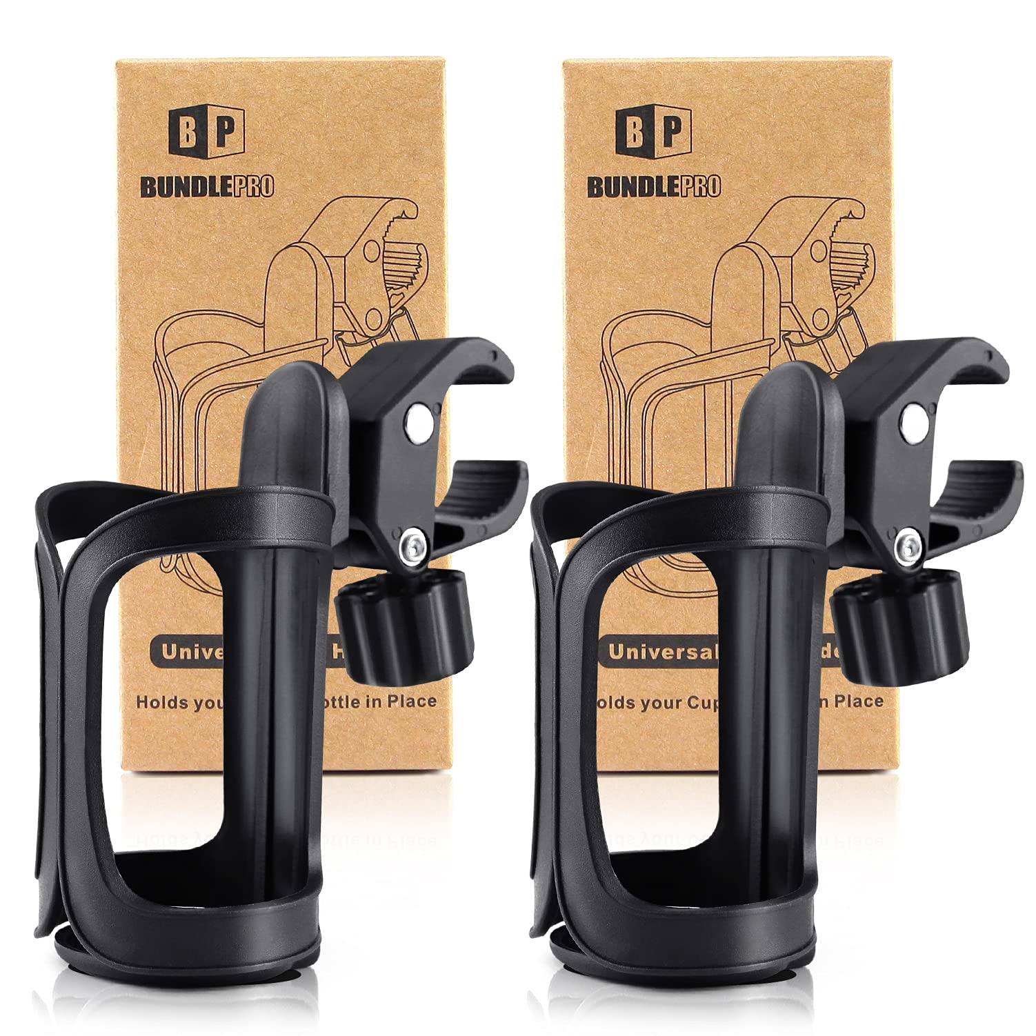 BUNDLEPRO pack of 2 universal stroller cup holders with 360-degree rotation