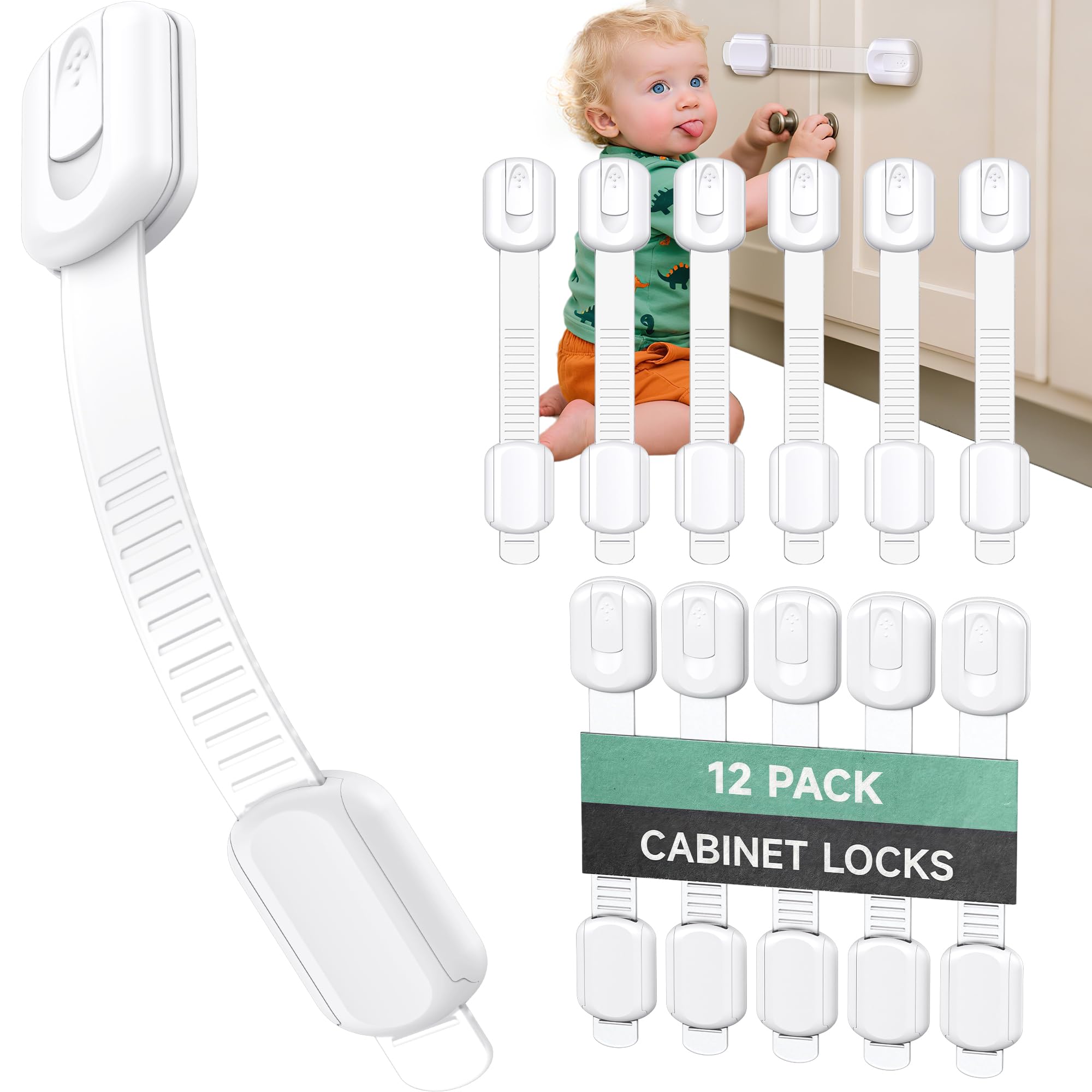 Infinno 12 Pack Cabinet Locks Baby Proofing Heavy Duty with 3M adhesive for drawers and cupboards