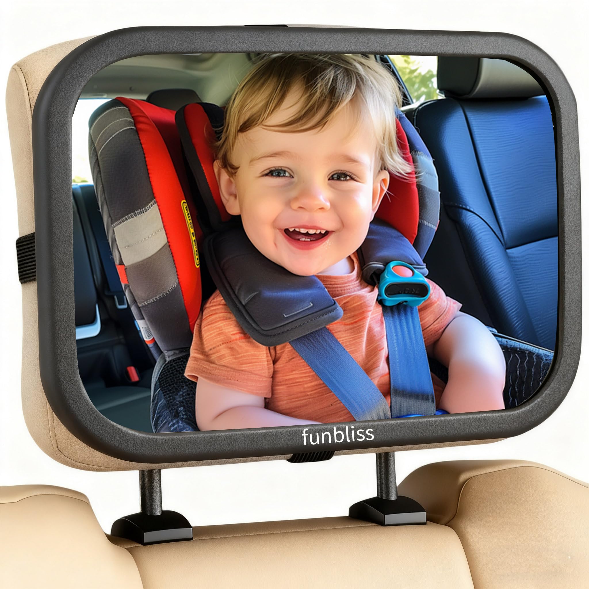 Funbliss baby car mirror with 360-degree rotation and shatterproof acrylic for rear-facing car seats