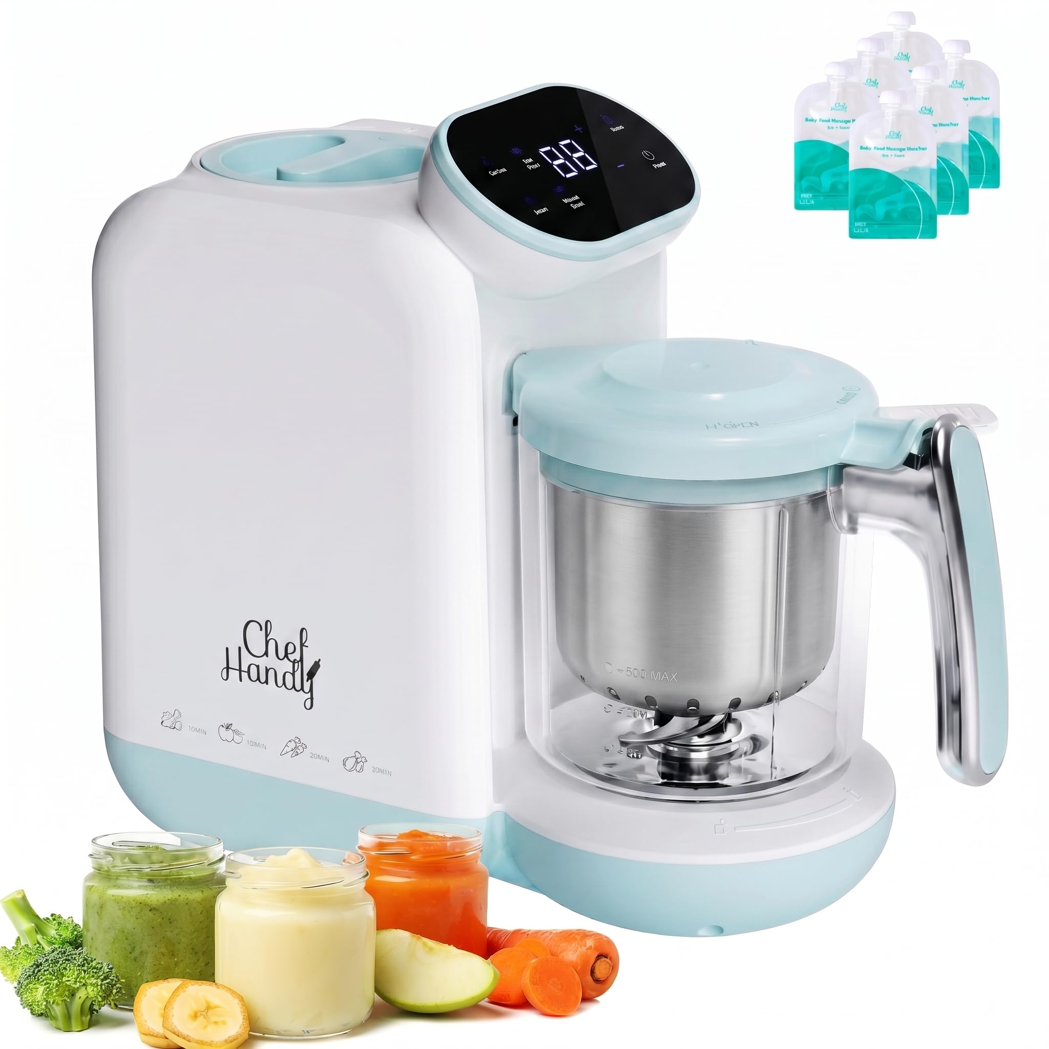 Chefhandy baby food maker with stainless steel steam basket and BPA-free components