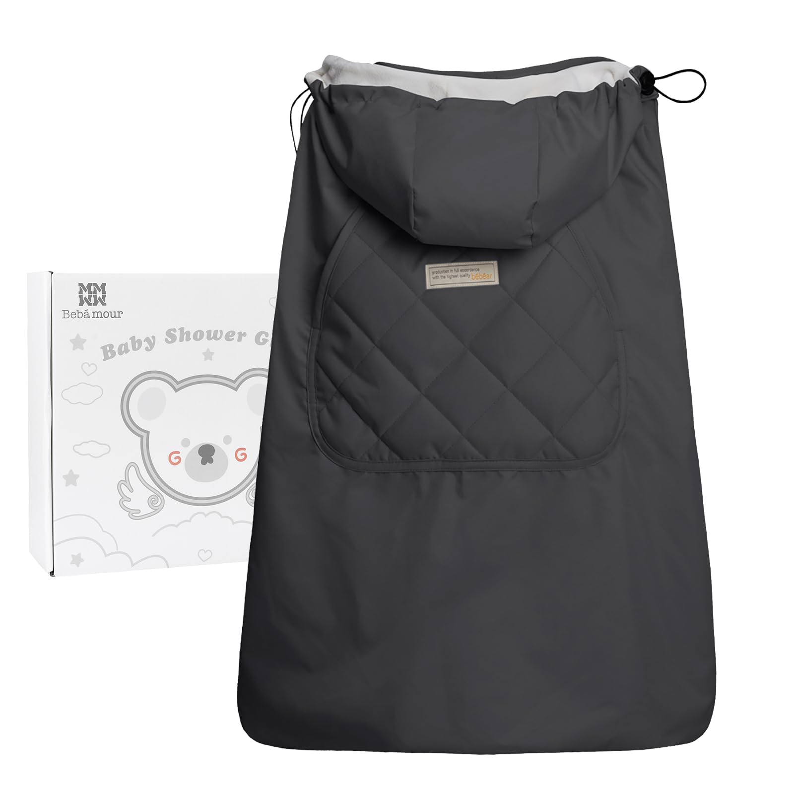 Bebamour Baby Carrier Winter Cover in dark grey with detachable hood and side zippers