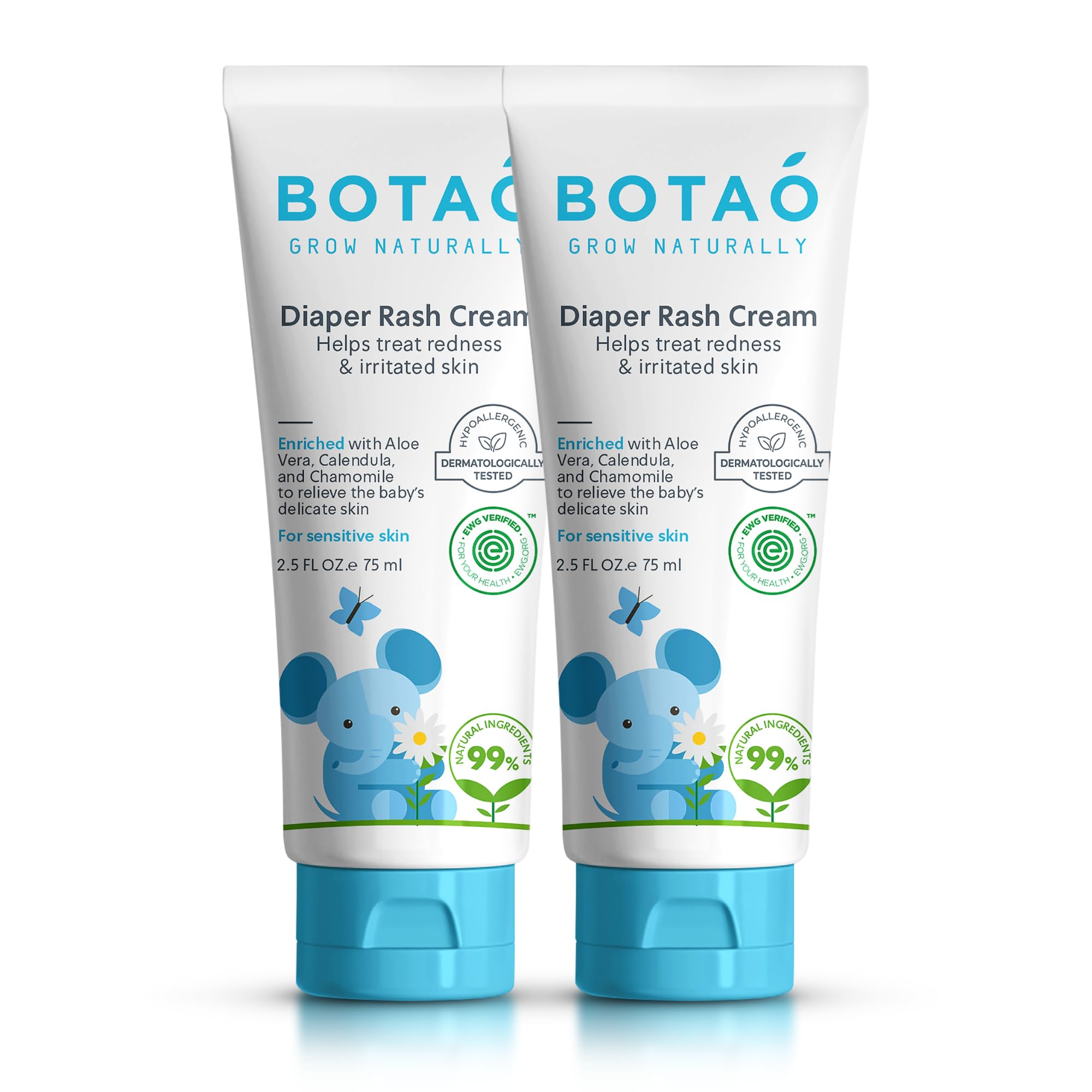 BOTAO Baby's Natural Diaper Cream 2 Pack tube with aloe vera and calendula