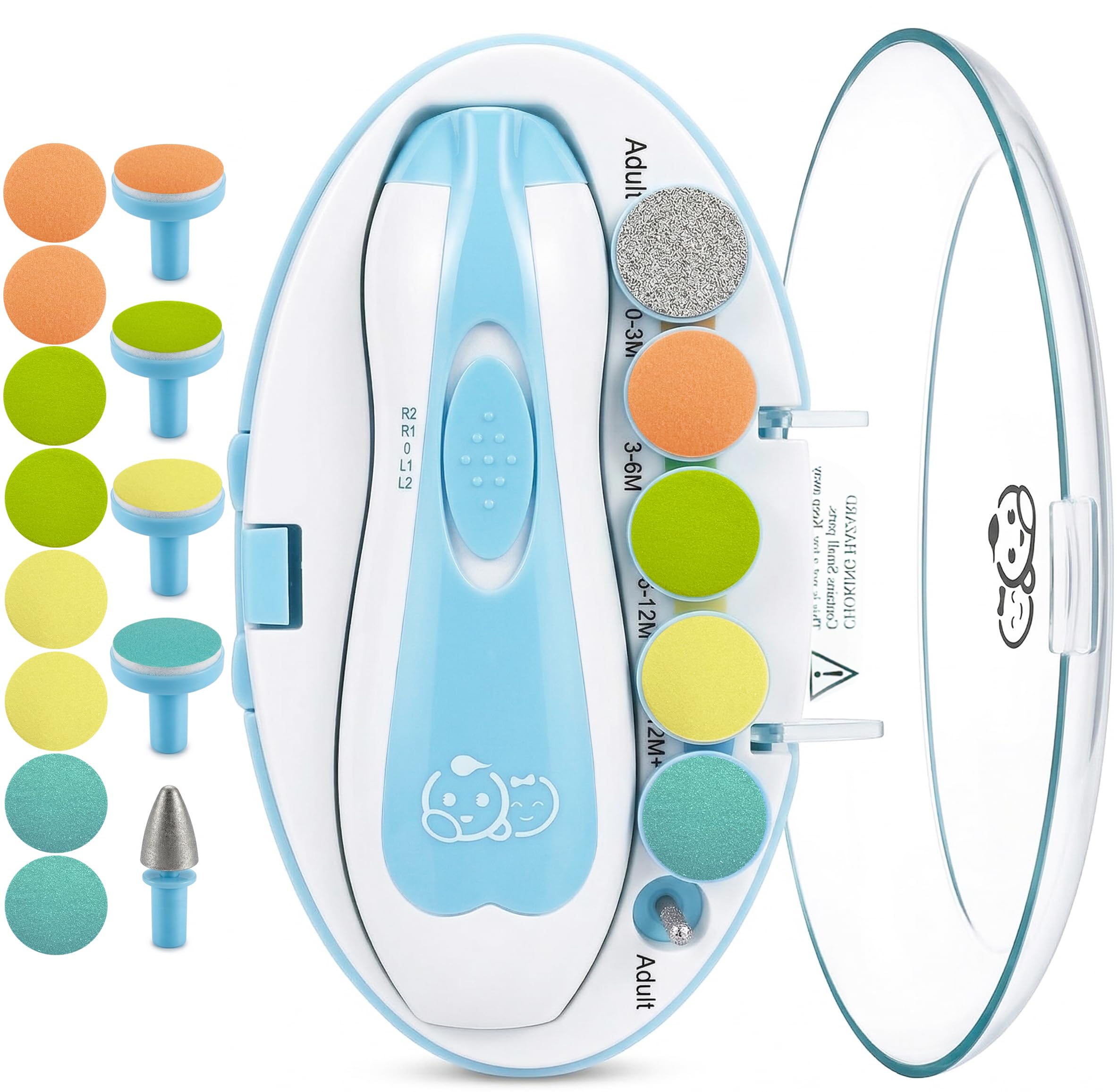 Royal Angels 21-in-1 baby nail trimmer with labeled storage case and LED light feature