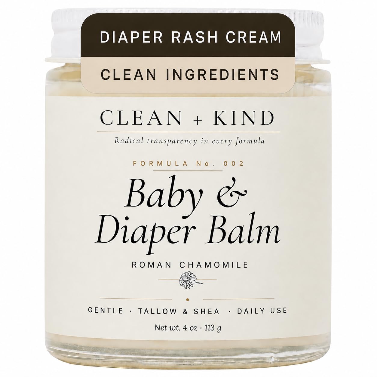 Organic Tallow Diaper Rash Cream and Baby Balm jar by Clean plus Kind