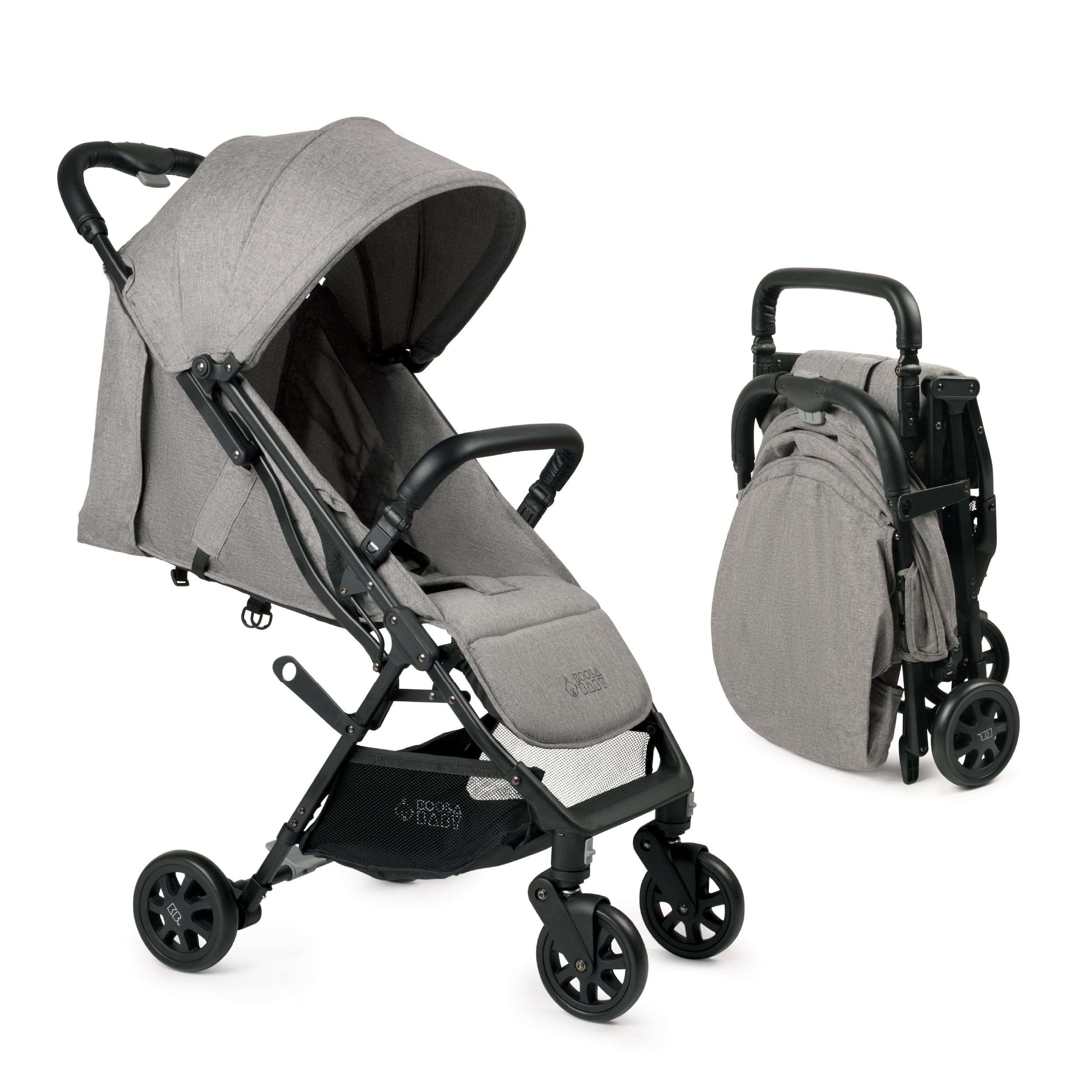 KOOLABABY lightweight travel stroller with one-hand fold mechanism in grey