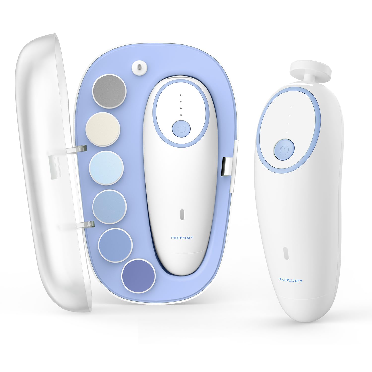 Momcozy electric baby nail file with LED light and multiple grinding pads for newborns and family use
