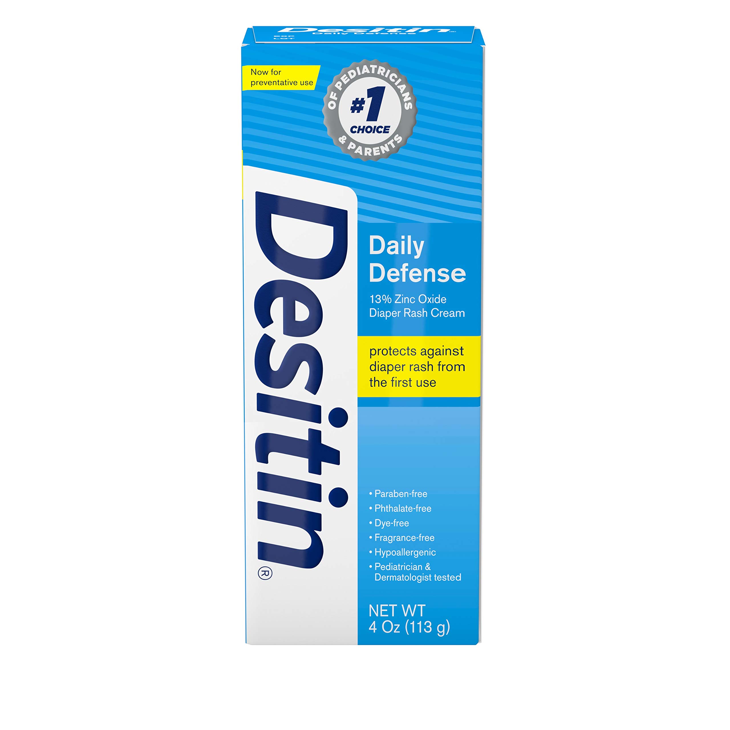 Desitin Daily Defense Baby Diaper Rash Cream with zinc oxide in 4-ounce tube for treating and preventing diaper rash