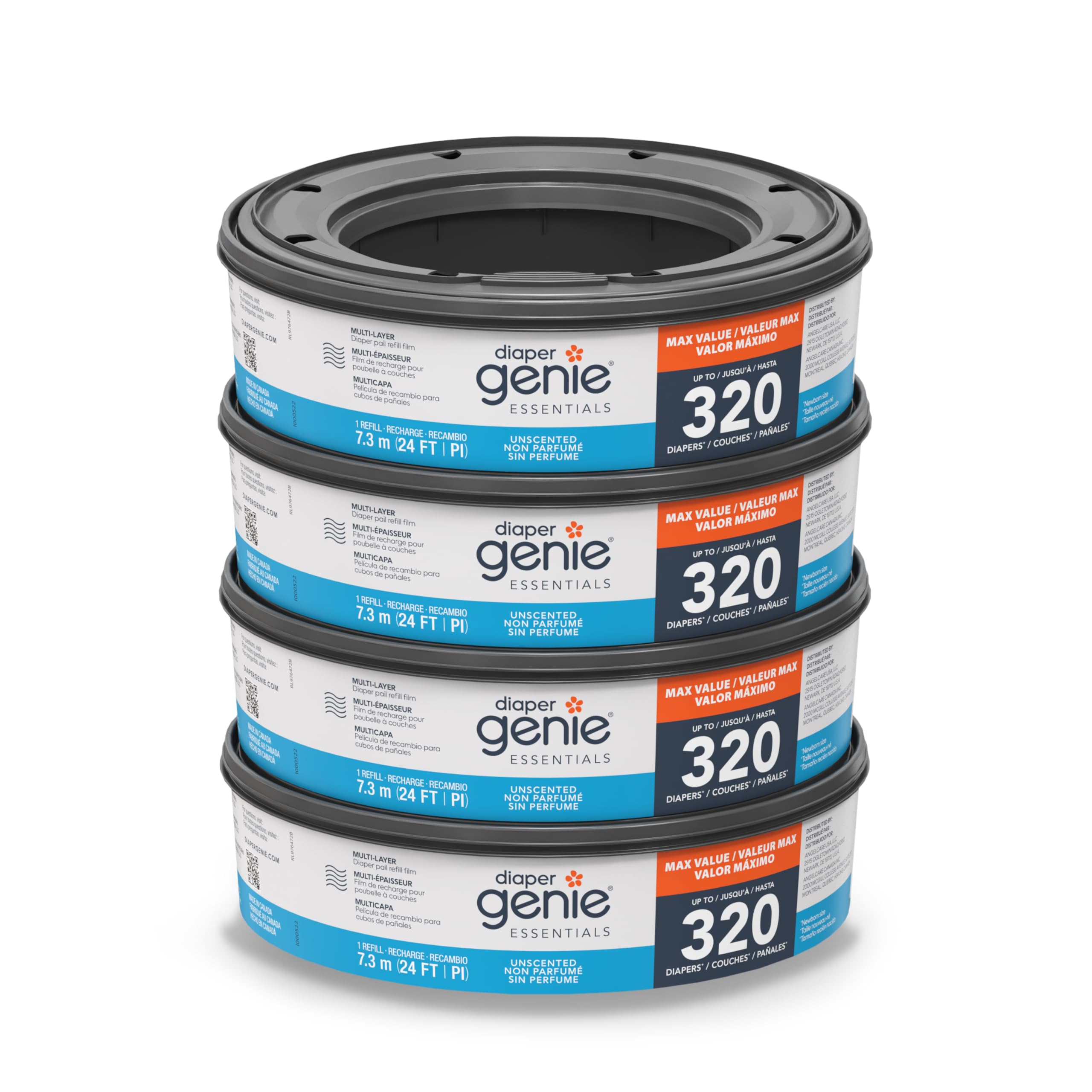 Diaper Genie Essentials Round Refill 4-Pack for Complete and Expressions pails