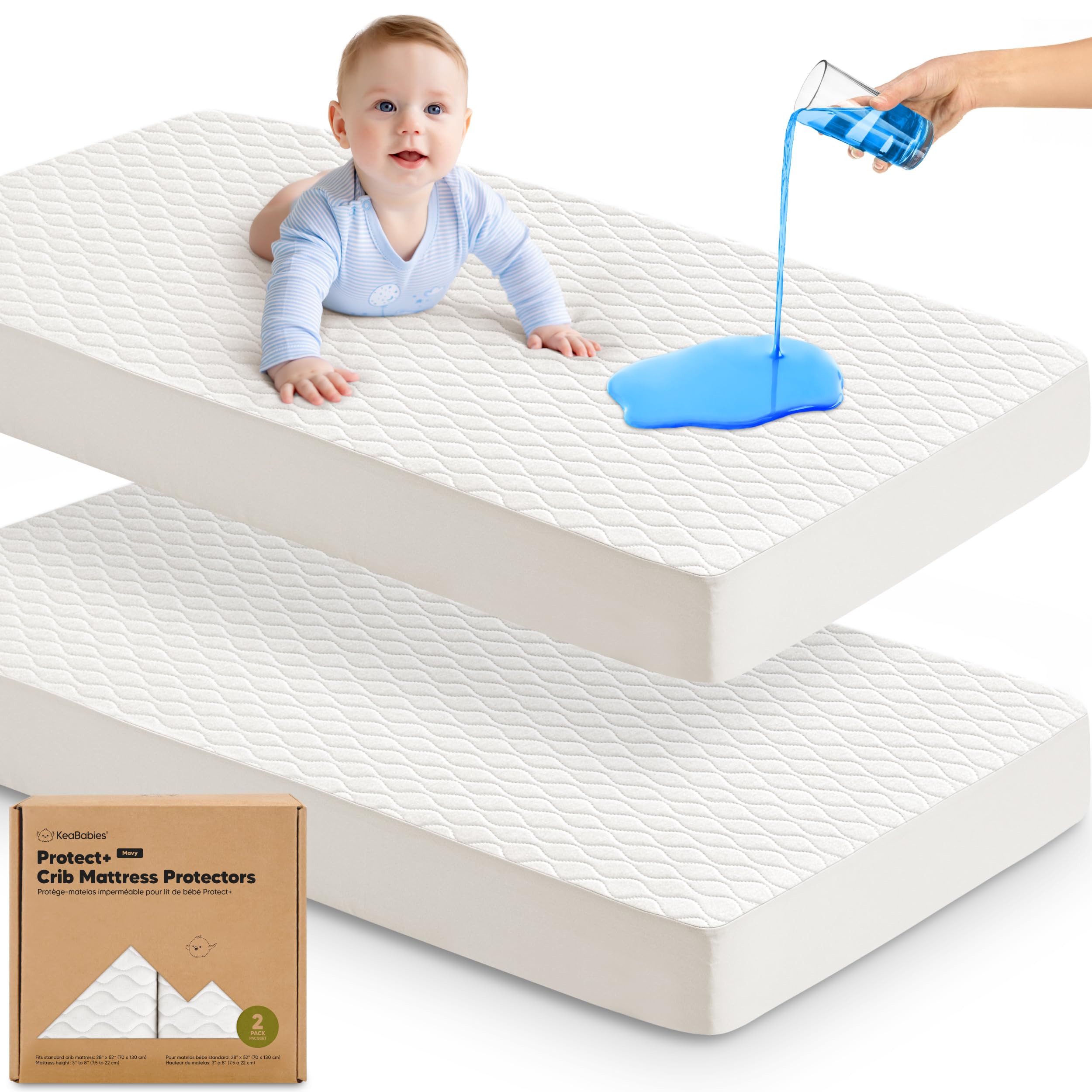 KeaBabies two-pack waterproof crib mattress protectors with quilted cotton surface