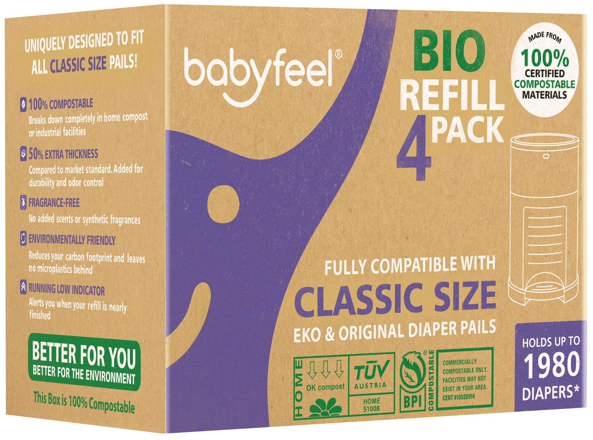 Babyfeel BIO compostable diaper pail refills compatible with Dekor Classic