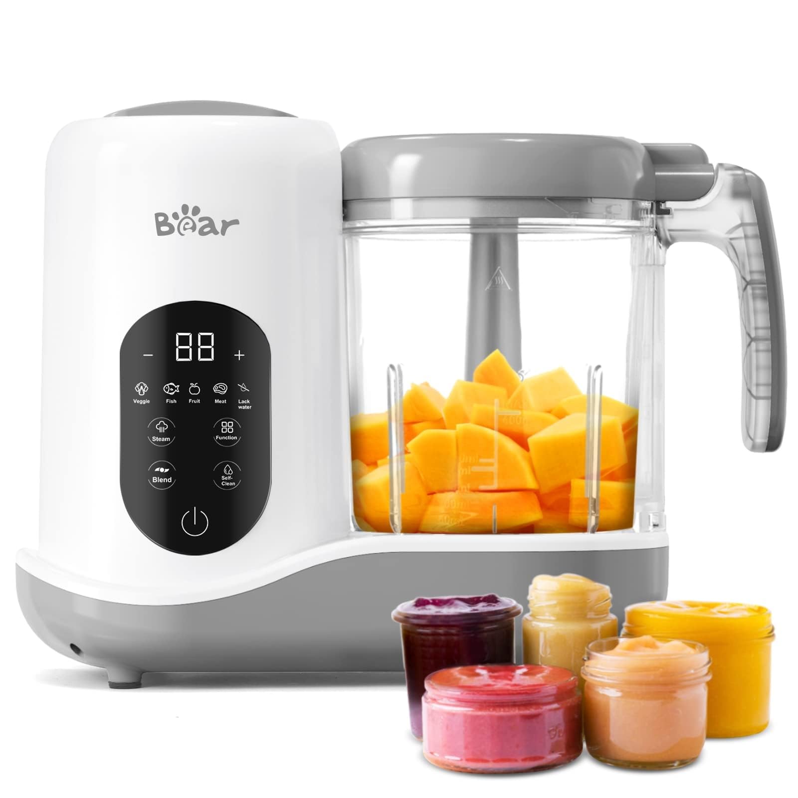 BEAR baby food maker with smart touchscreen LED display and auto-cooking function
