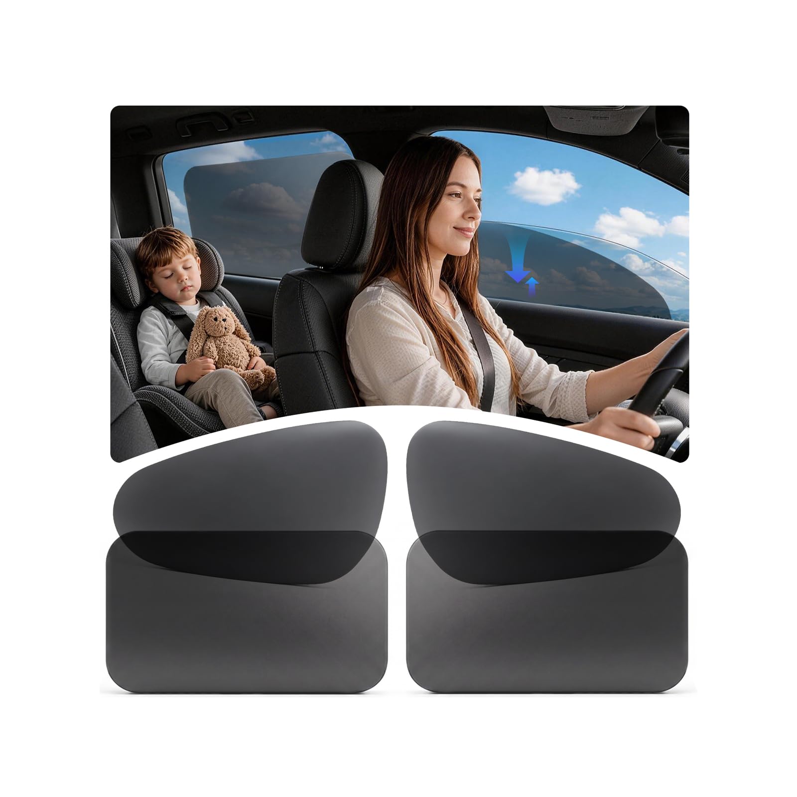 JASVIC static cling car window shades installed on vehicle side windows blocking sunlight
