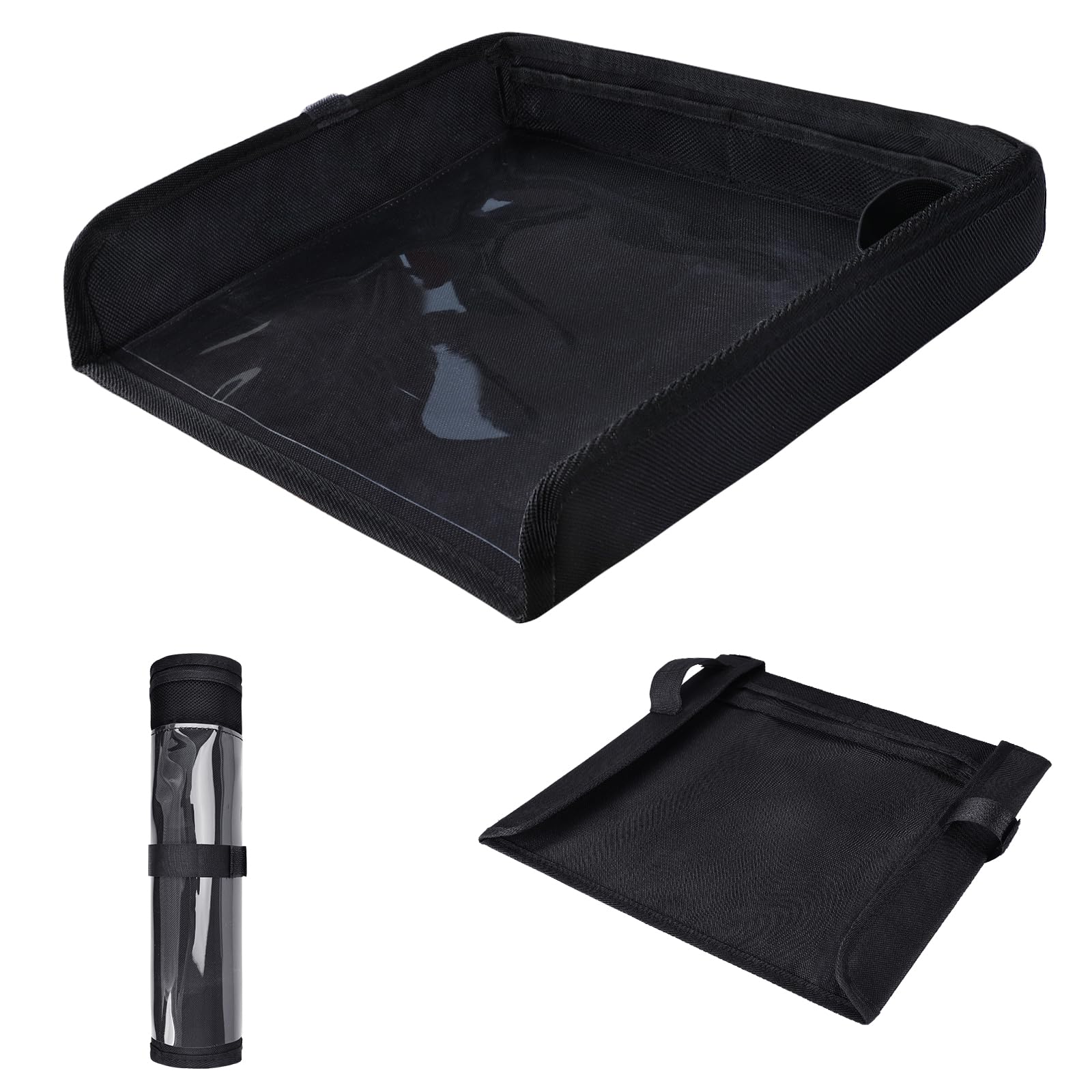 COOLBEBE foldable airplane tray table cover in black with adjustable straps for toddlers