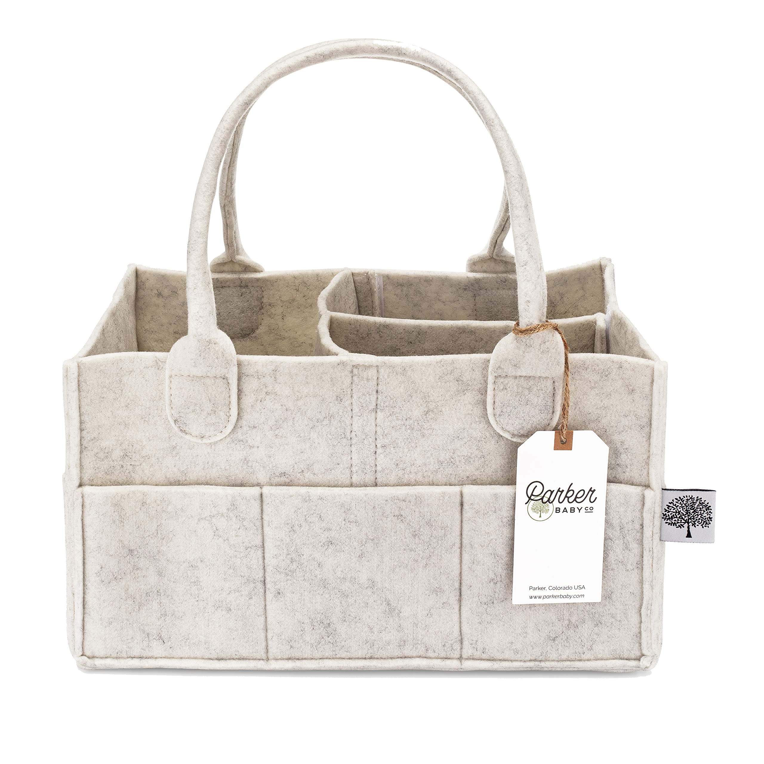 White felt diaper caddy organizer with compartments for nursery storage