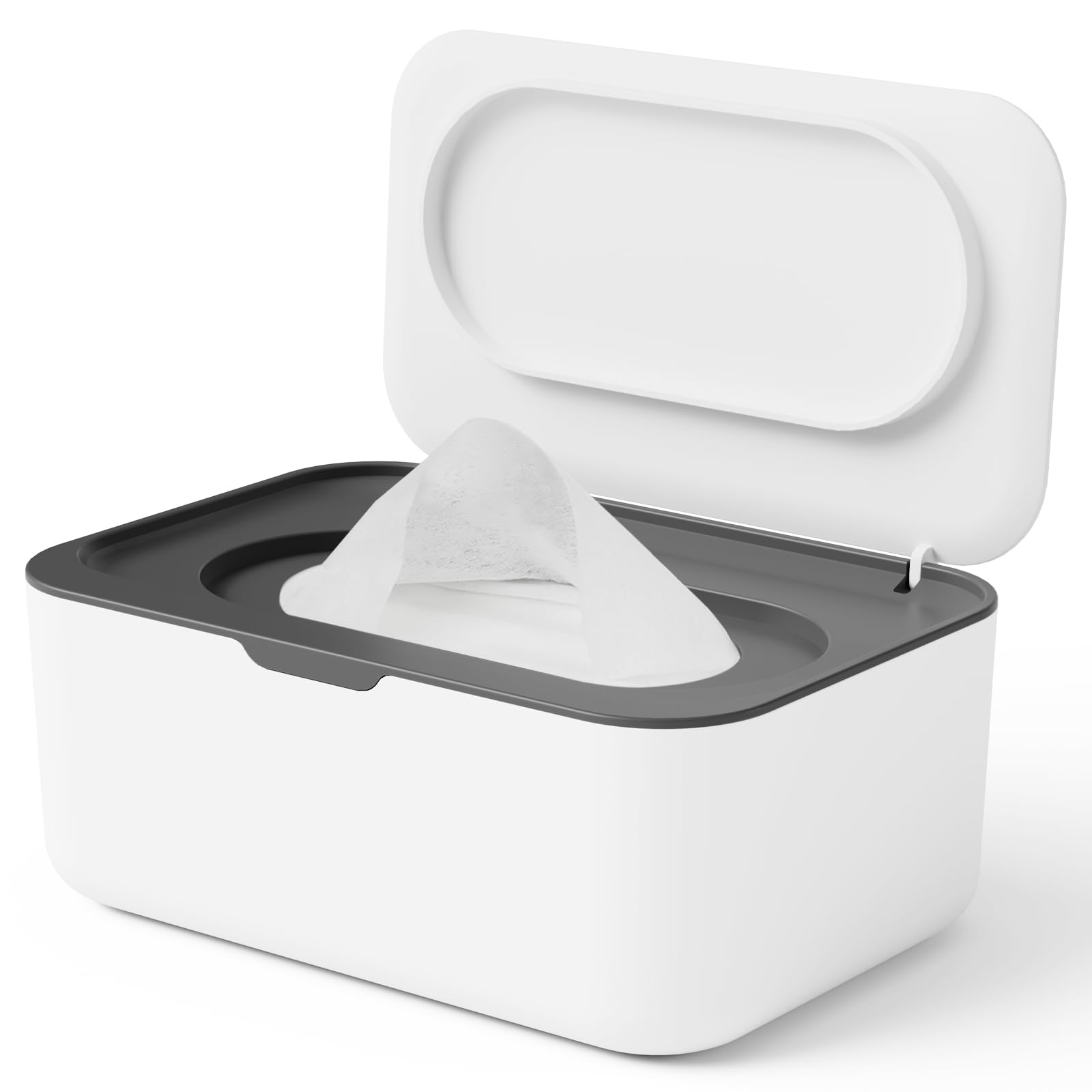 Seposeve grey wipe dispenser with lid and silicone seal for keeping baby wipes clean and accessible