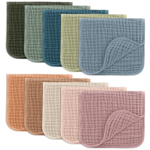 Muslin burp cloth draped over shoulder showing large coverage area