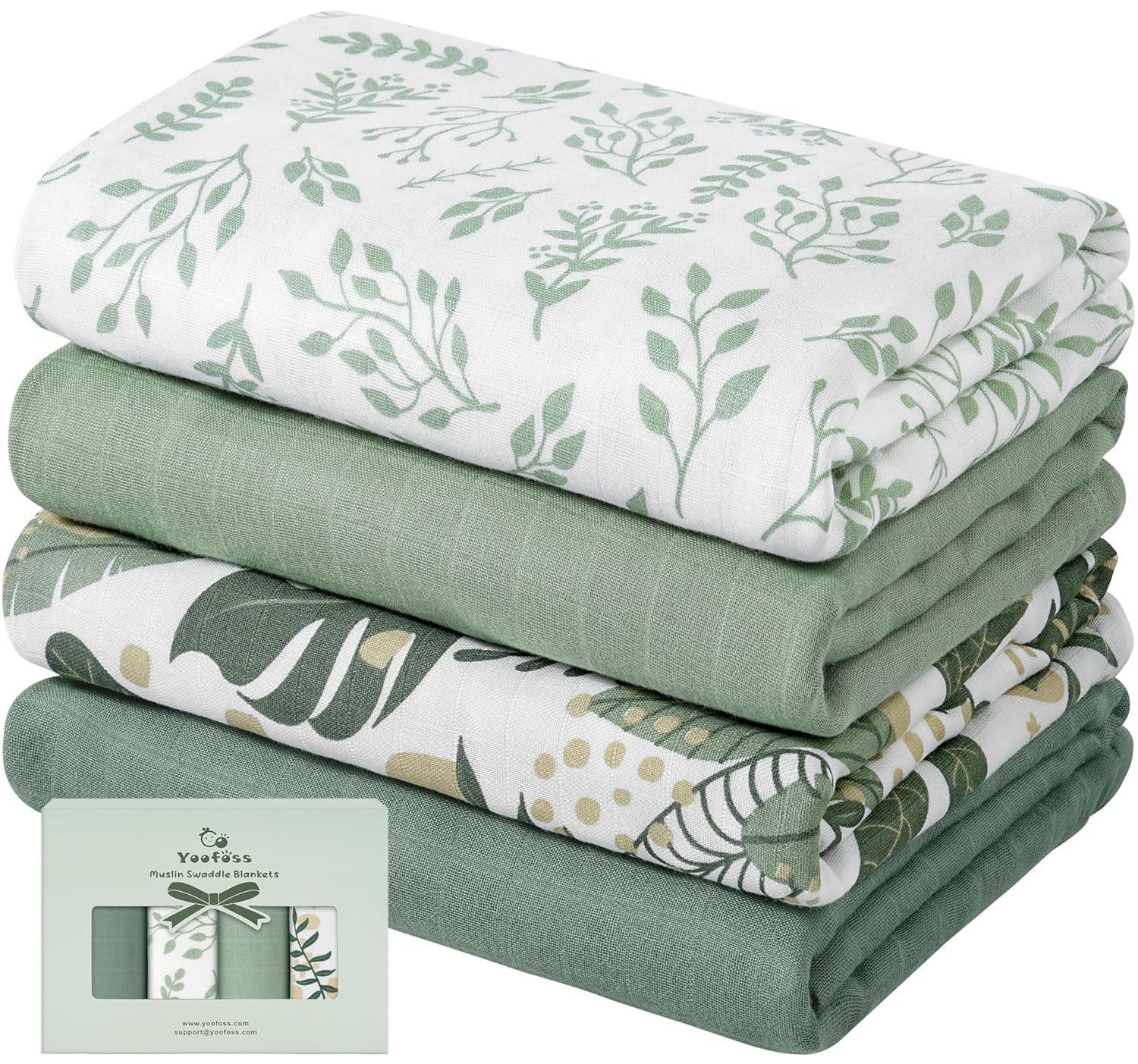 Yoofoss four-pack organic muslin swaddle blankets