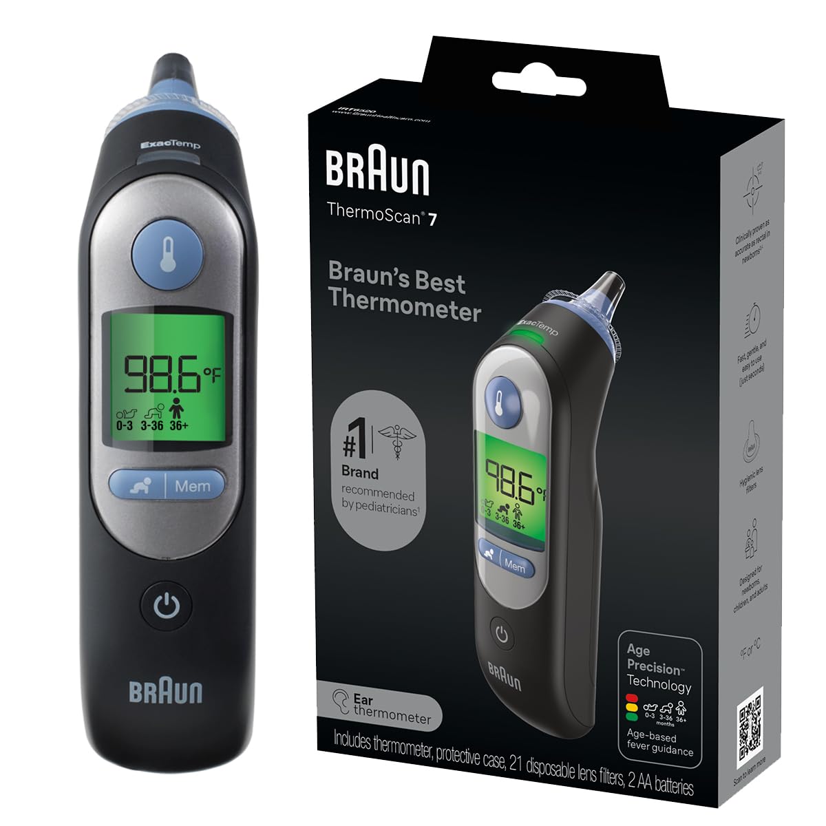 Braun digital ear thermometer with color-coded display