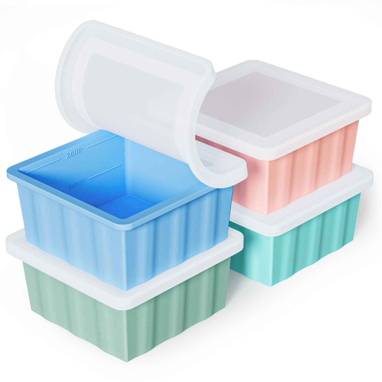 GGOW Silicone Freezer Tray with lid and measurement markings for baby food portion storage
