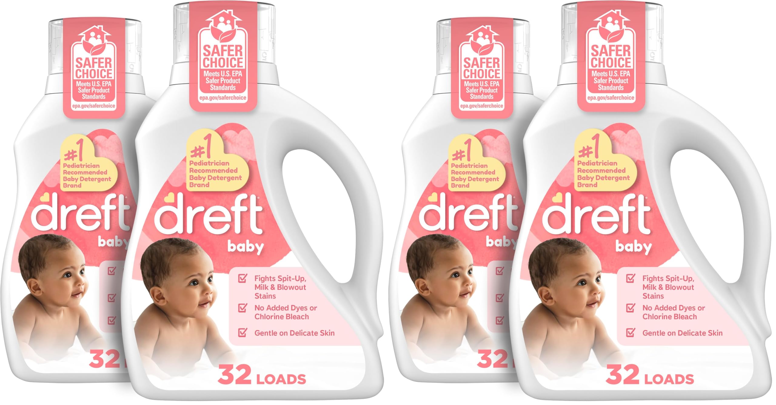 Dreft Newborn Baby Liquid Laundry Detergent four-pack with hypoallergenic formula