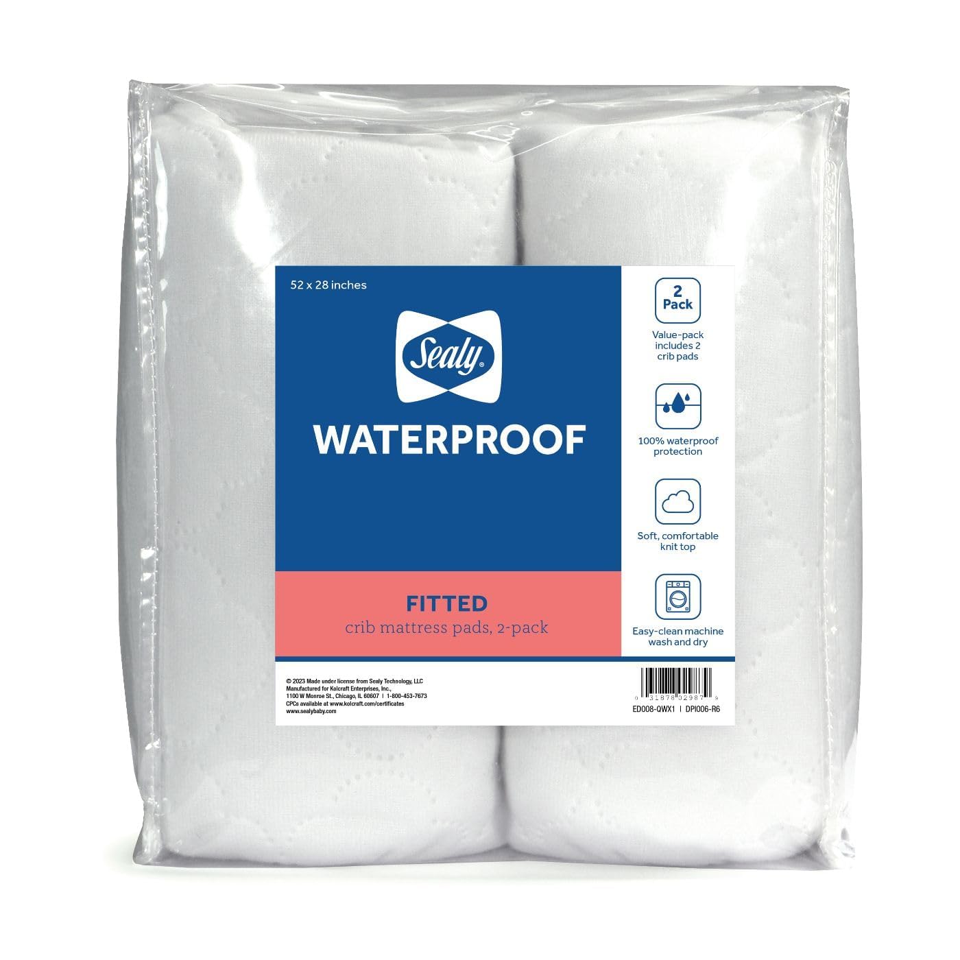 Sealy Baby two-pack fitted waterproof crib mattress protectors