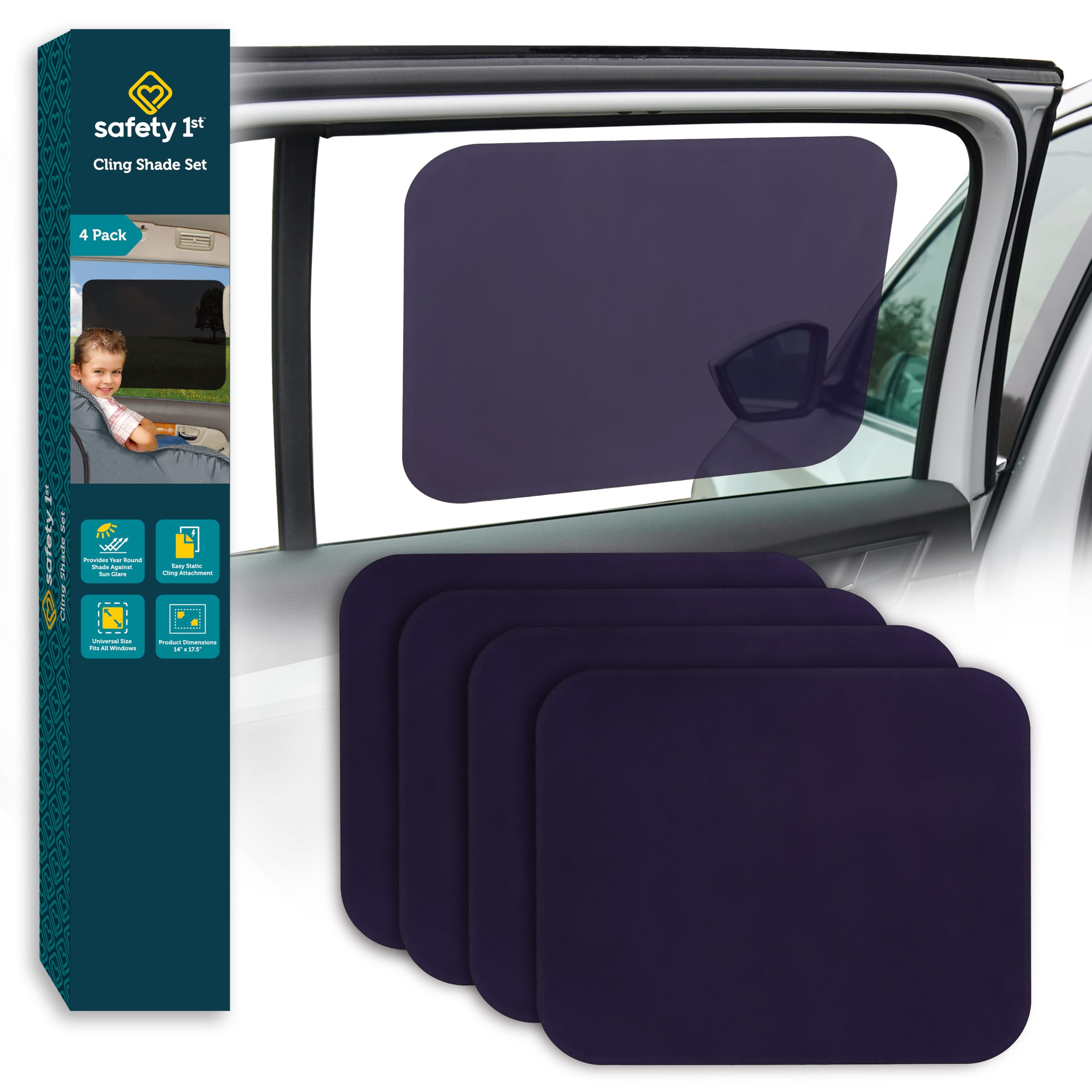 Safety 1st Cling Car Window Shades 4-piece black tint set with static cling installation for baby UV protection