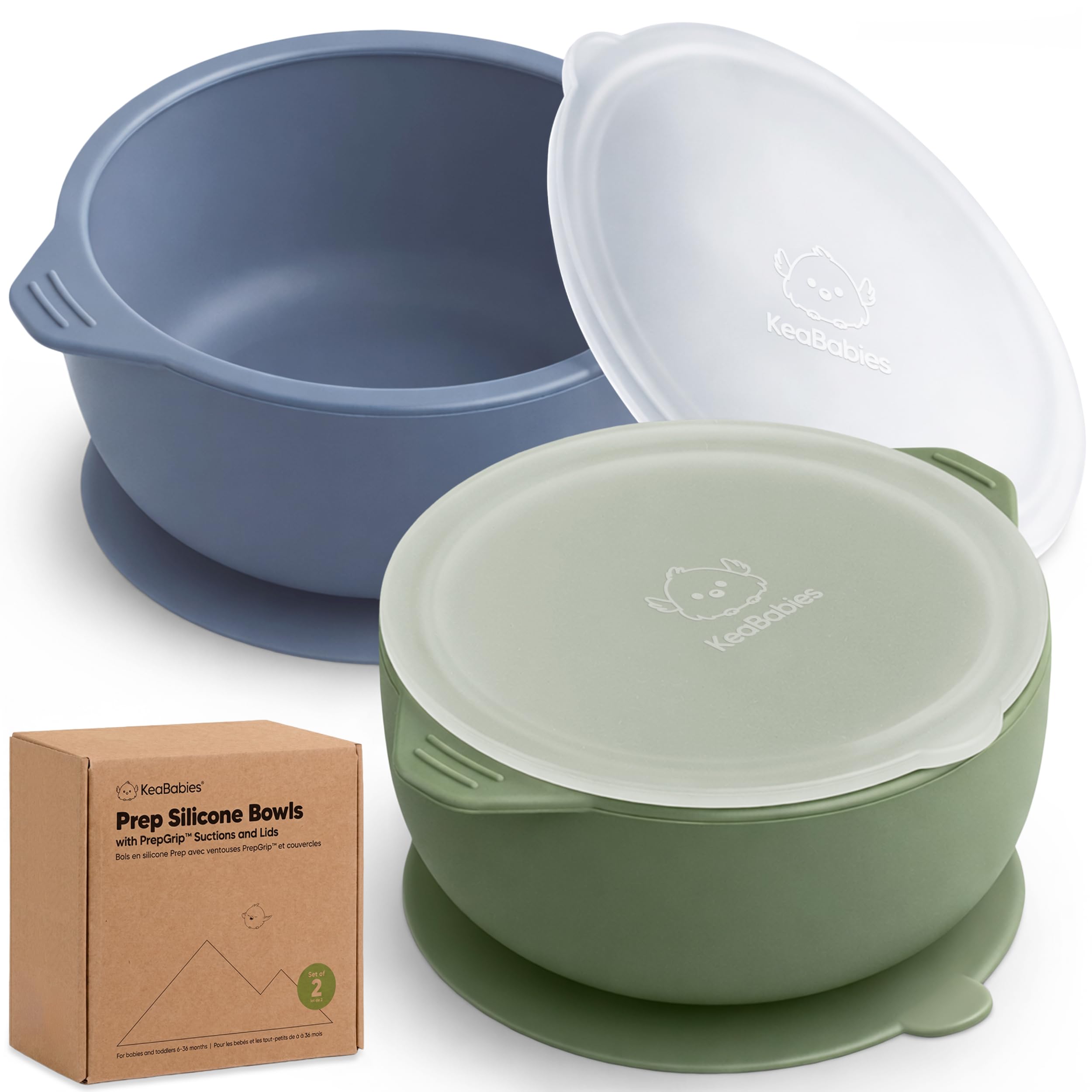 KeaBabies silicone baby suction bowls with lids in slate color