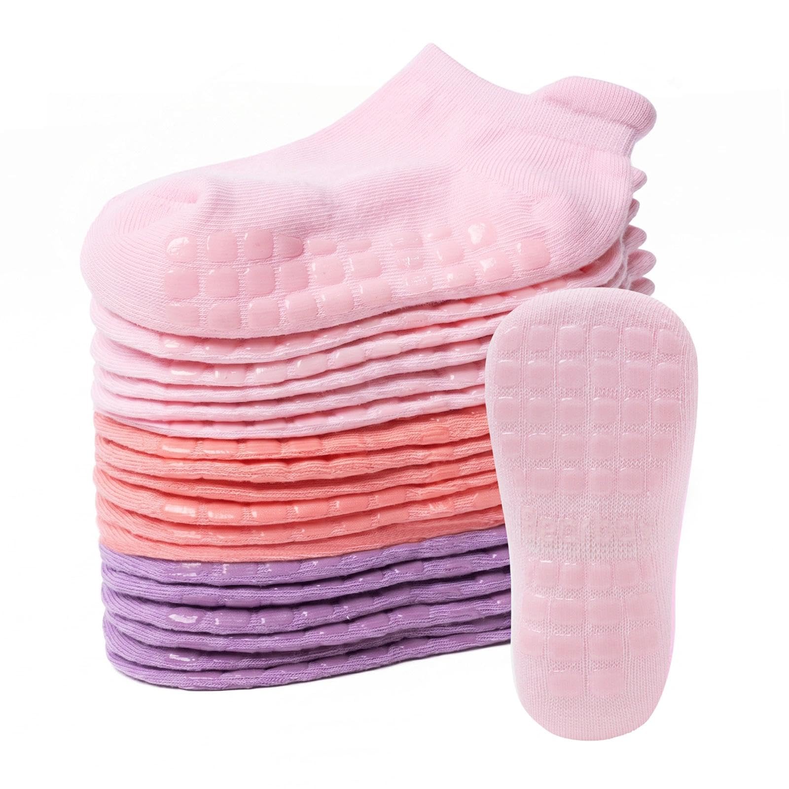 Bearbay baby non slip ankle socks with grippers shown on a child's feet