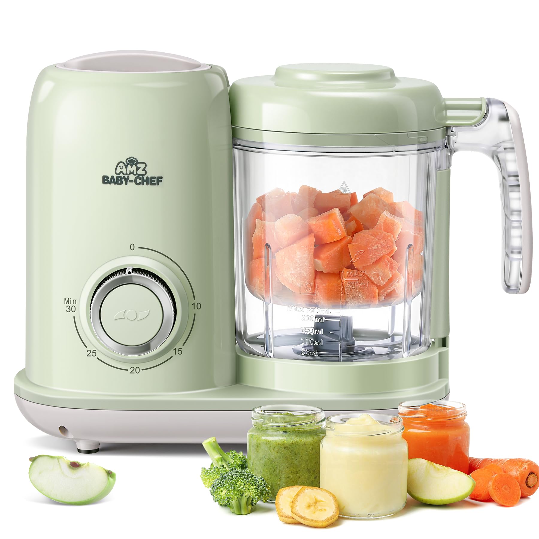 AMZBABYCHEF 4-in-1 Baby Food Maker with steamer and blender in green