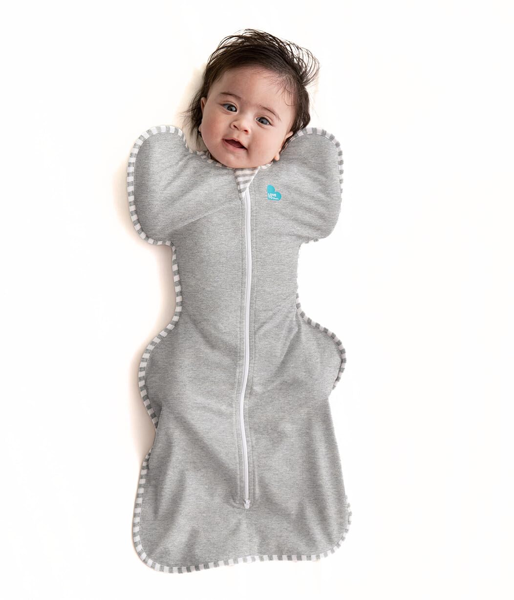 Love to Dream Swaddle UP gray sleep sack showing arms-up design for newborns