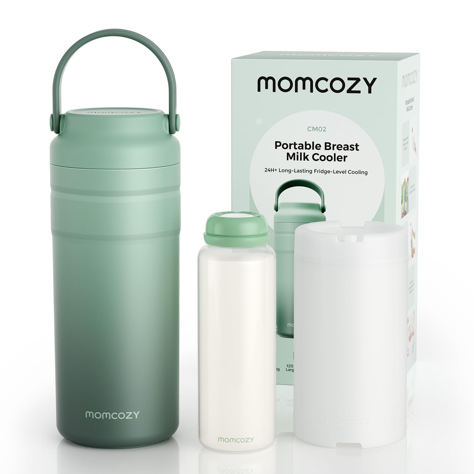 Momcozy portable breast milk cooler with 12oz bottle and dual-layer insulation