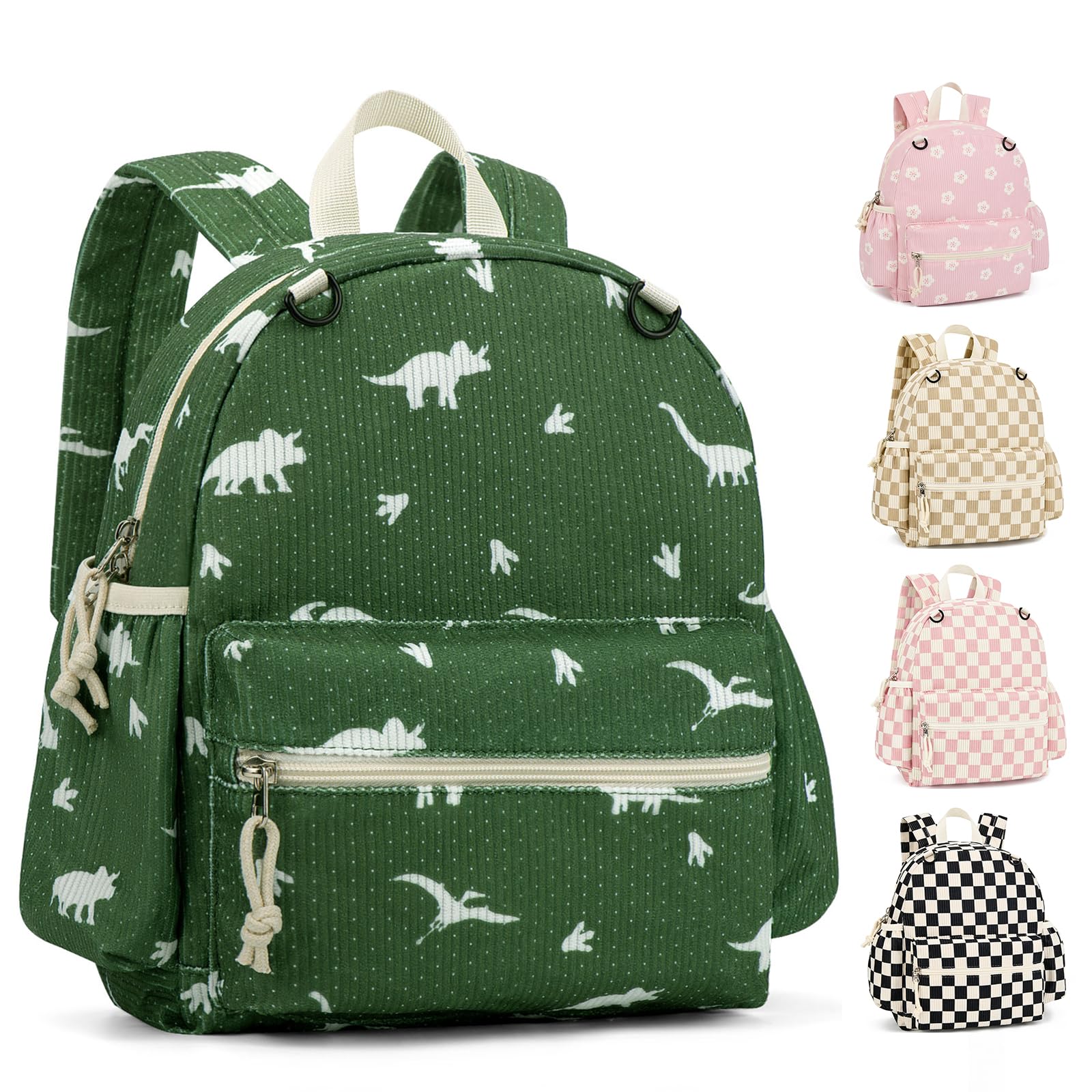 Neverwhy corduroy toddler backpack with dinosaur design for preschool and daycare